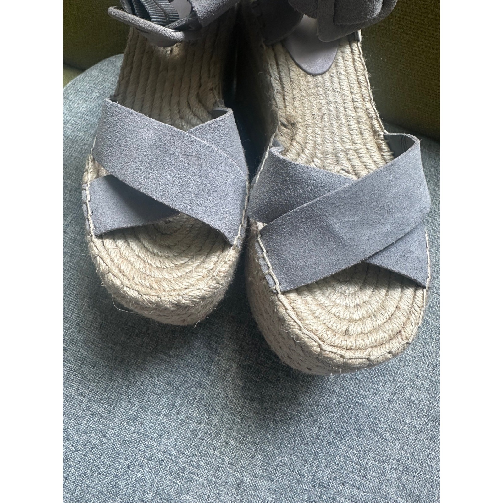 Marc Fisher LTD Adalyn Gray Suede Espadrille Wedge Sandals Platform Buckle 6.5