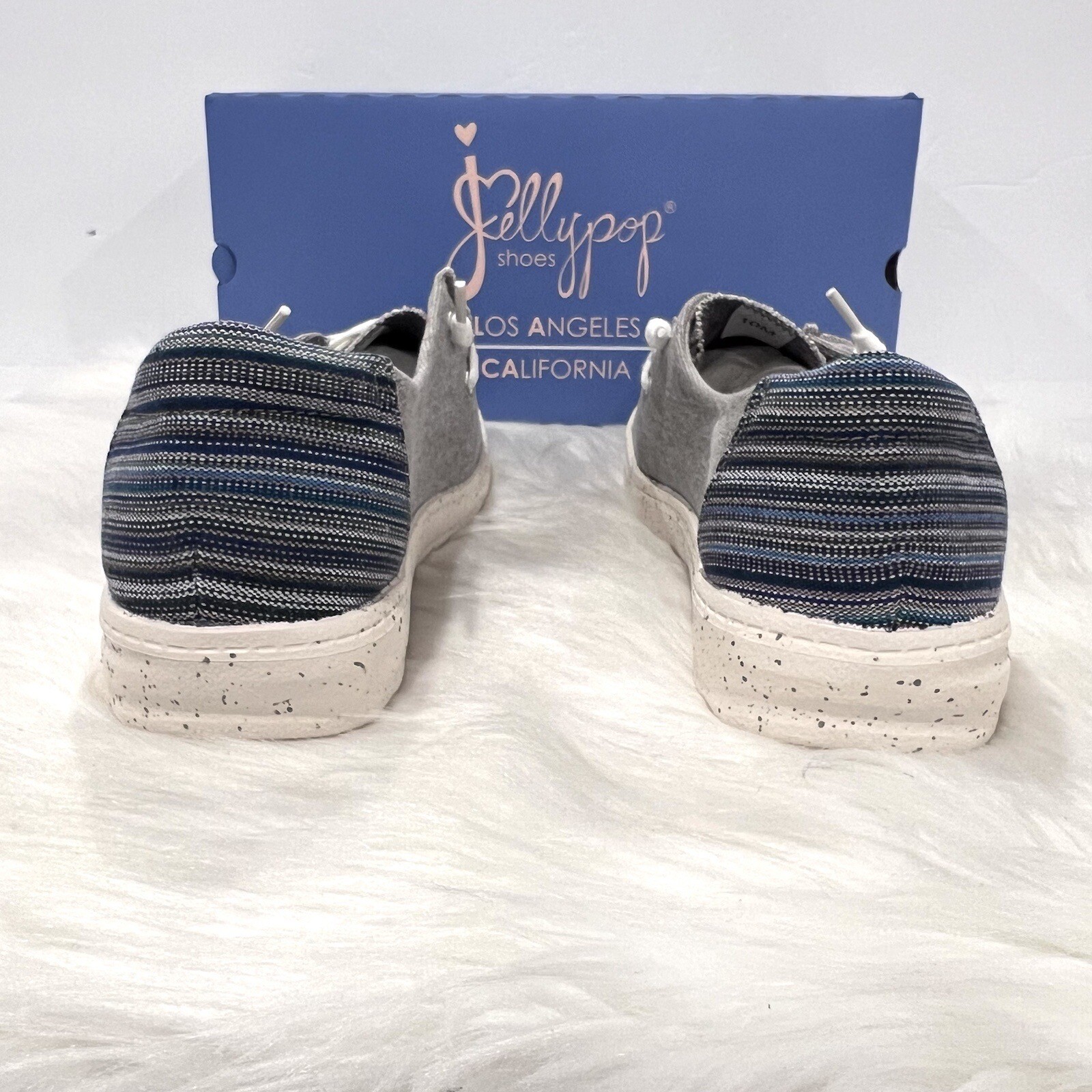 Jellypop Women’s Comfort Carter Gray/Blue Canvas Slip On Loafer Shoes Sz 6.5