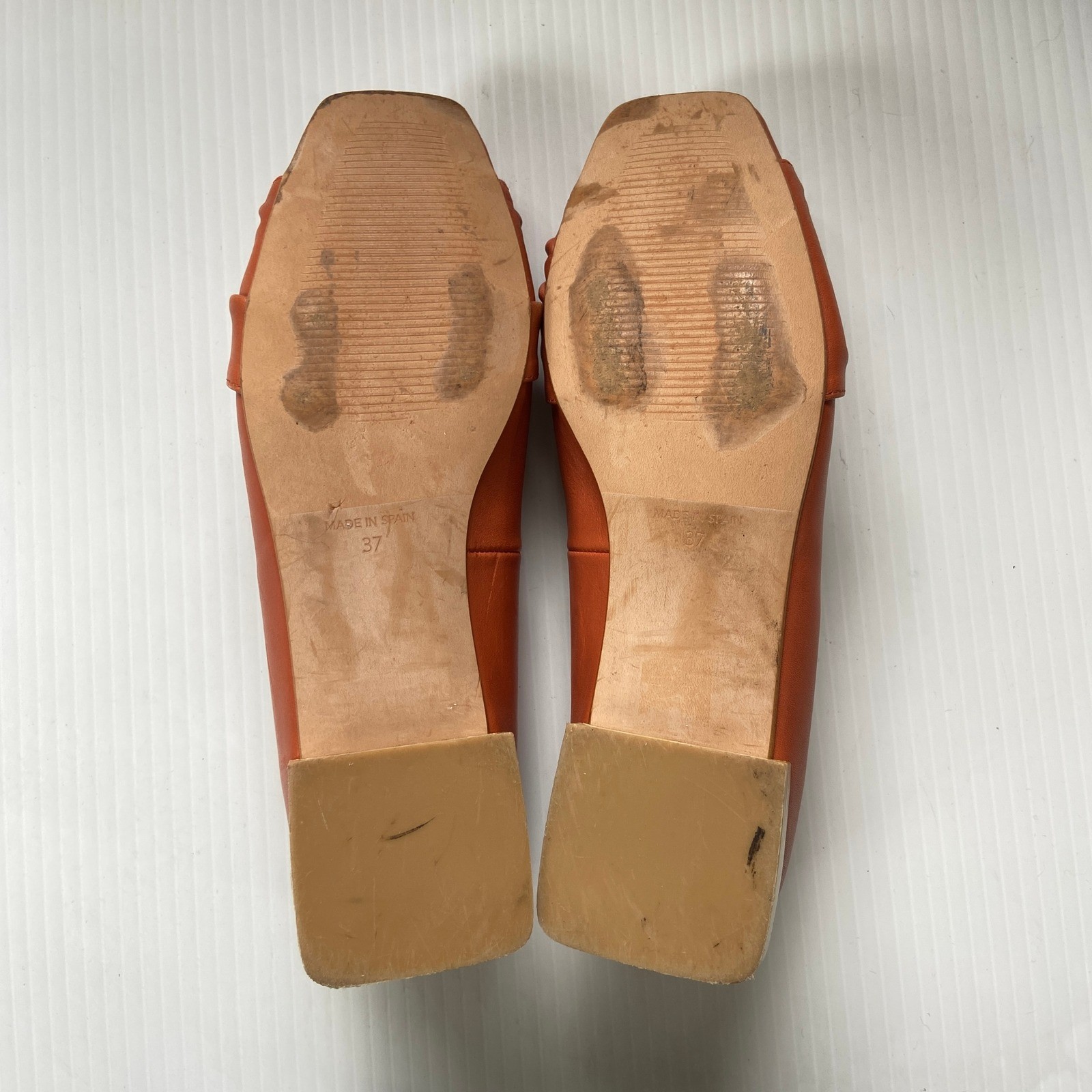 Ana Palma Orange Leather Square Heel Toe Ballet Flats Womens EU 37 US 6.5 7
