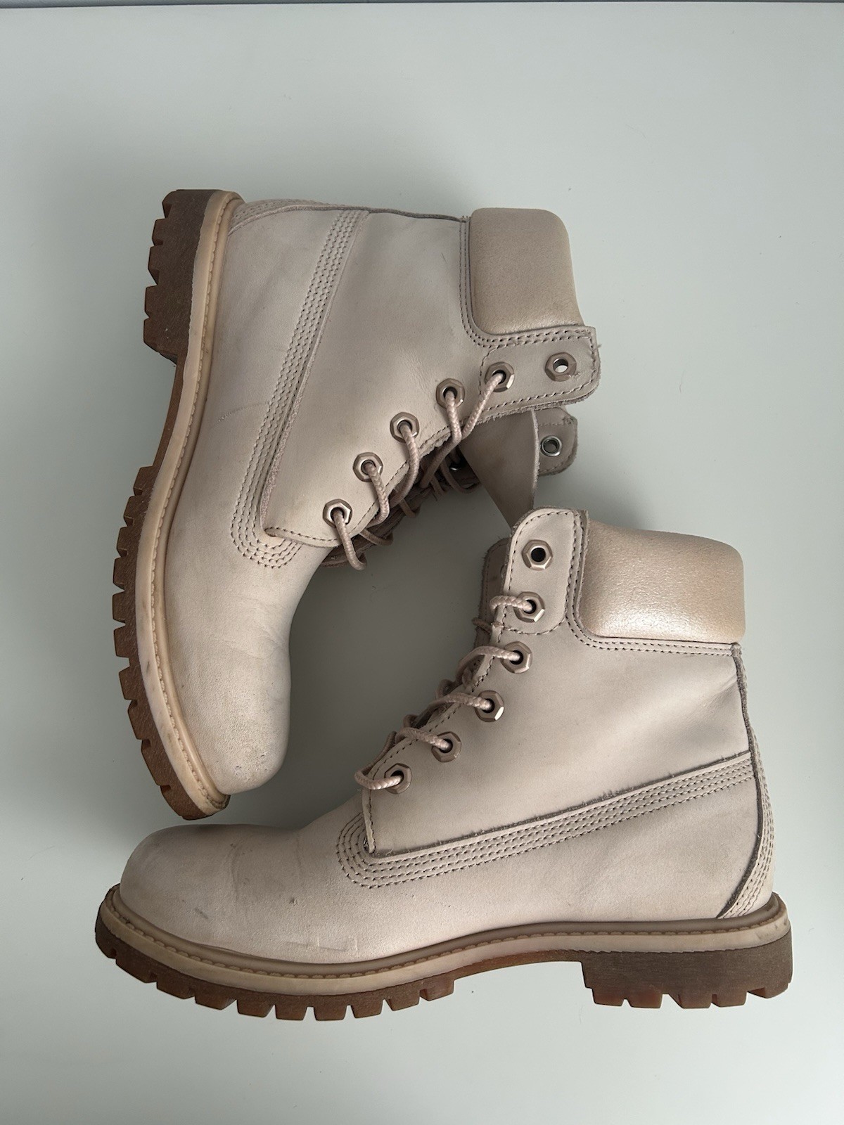 Timberland Women’s Boots Light Pink Leather 8 Med Premium Waterproof Rosegold