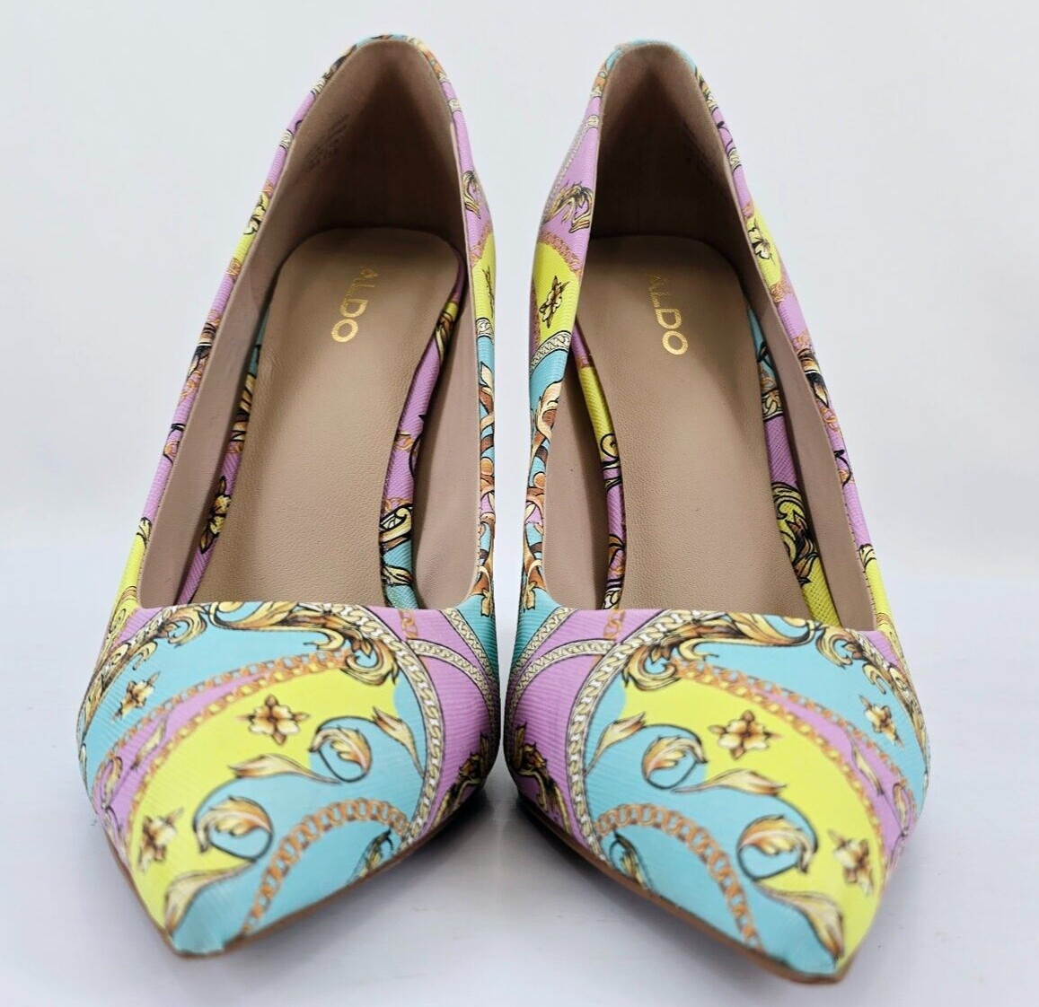 ALDO Stessy Multi Lavender Yellow Aqua Size 8 Women’s 4.25” High Heel Pumps