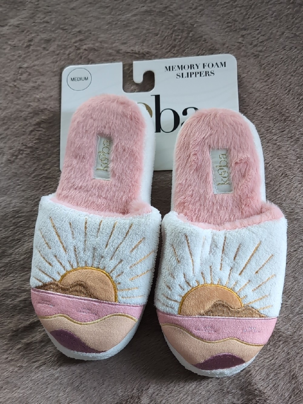 🆕 Kooba Pink and White Memory Foam Sunset Slippers Size Medium 6.5-7.5