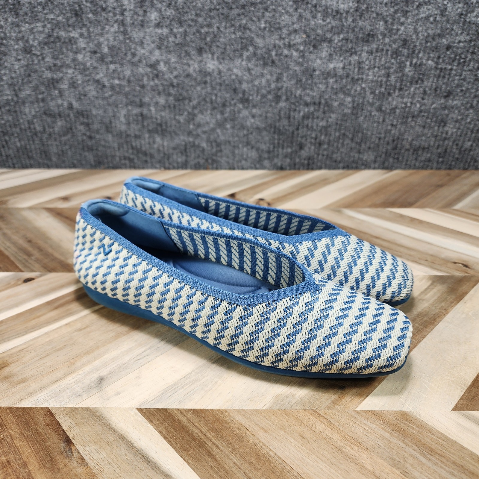 Vivaia Margot 2.0 Flats Denim Stripe Knit Square Toe Shoes Size EU 40 US 9 EUC