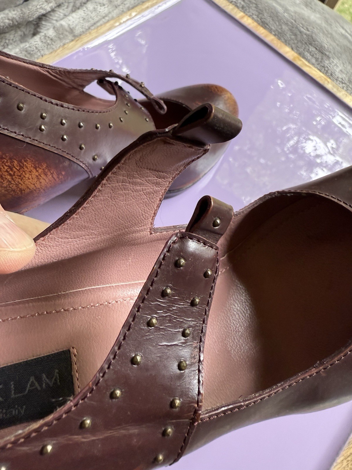 Derek Lam Studded Tan Brown Leather High Heels Western 38 US 7.5 Boho 4 Inch