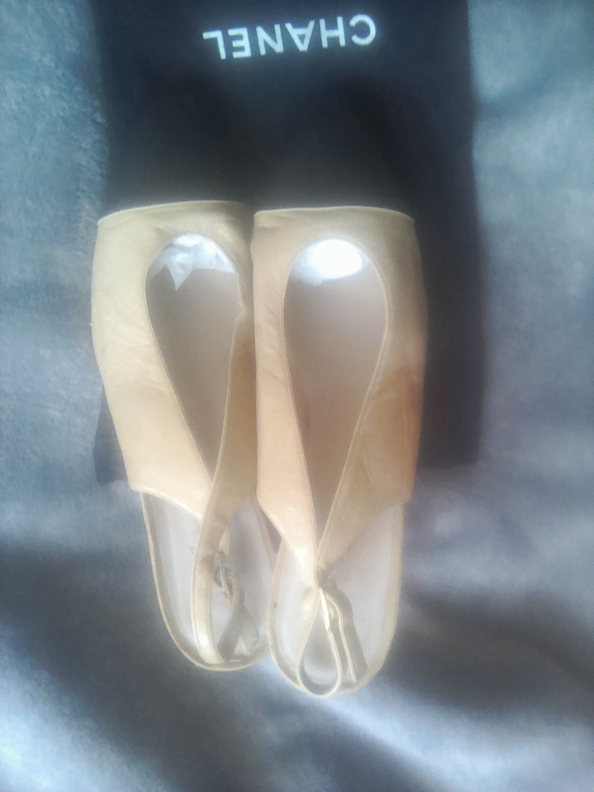 Authentic Chanel Tan & Navy Slingback Shoes Make Your Best Reasonable Offers