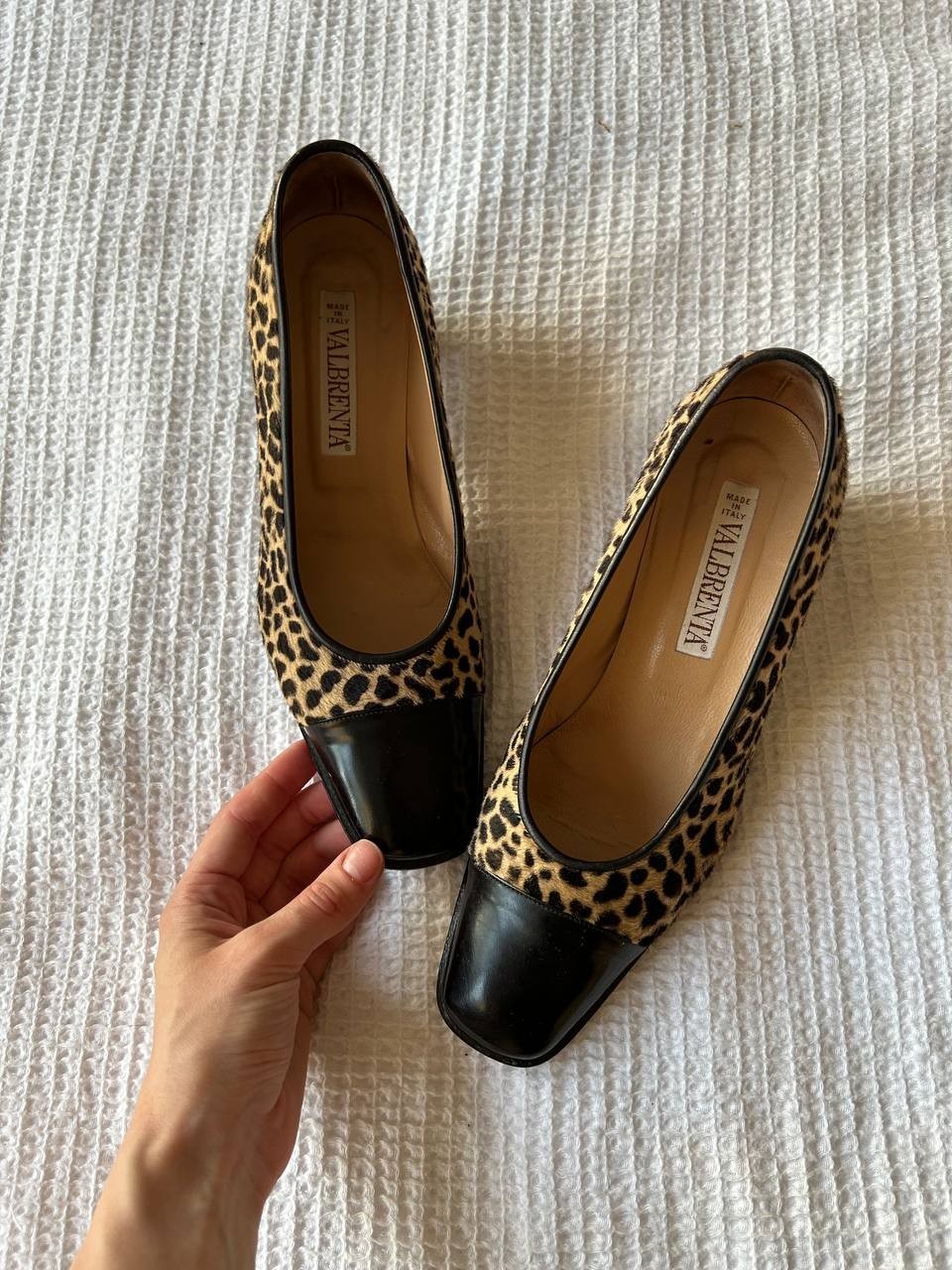 Vintage Valbrenta Leopard Pony Hair Pumps Made in Italy Block Heel EU36.5 US5.5