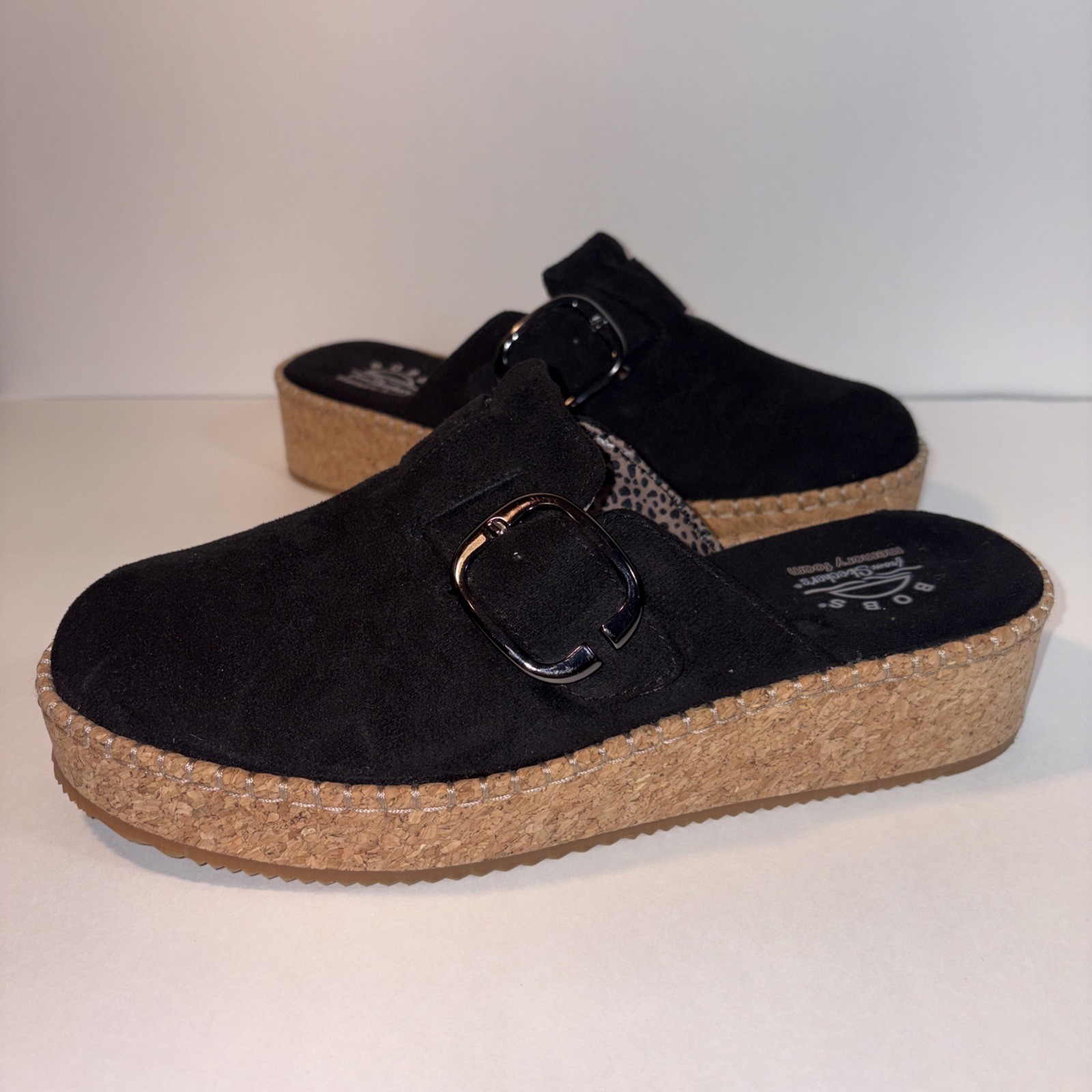 Skechers Vegan Sued Clog Platform Bobs Size 10 Black EU 40 Memory Foam