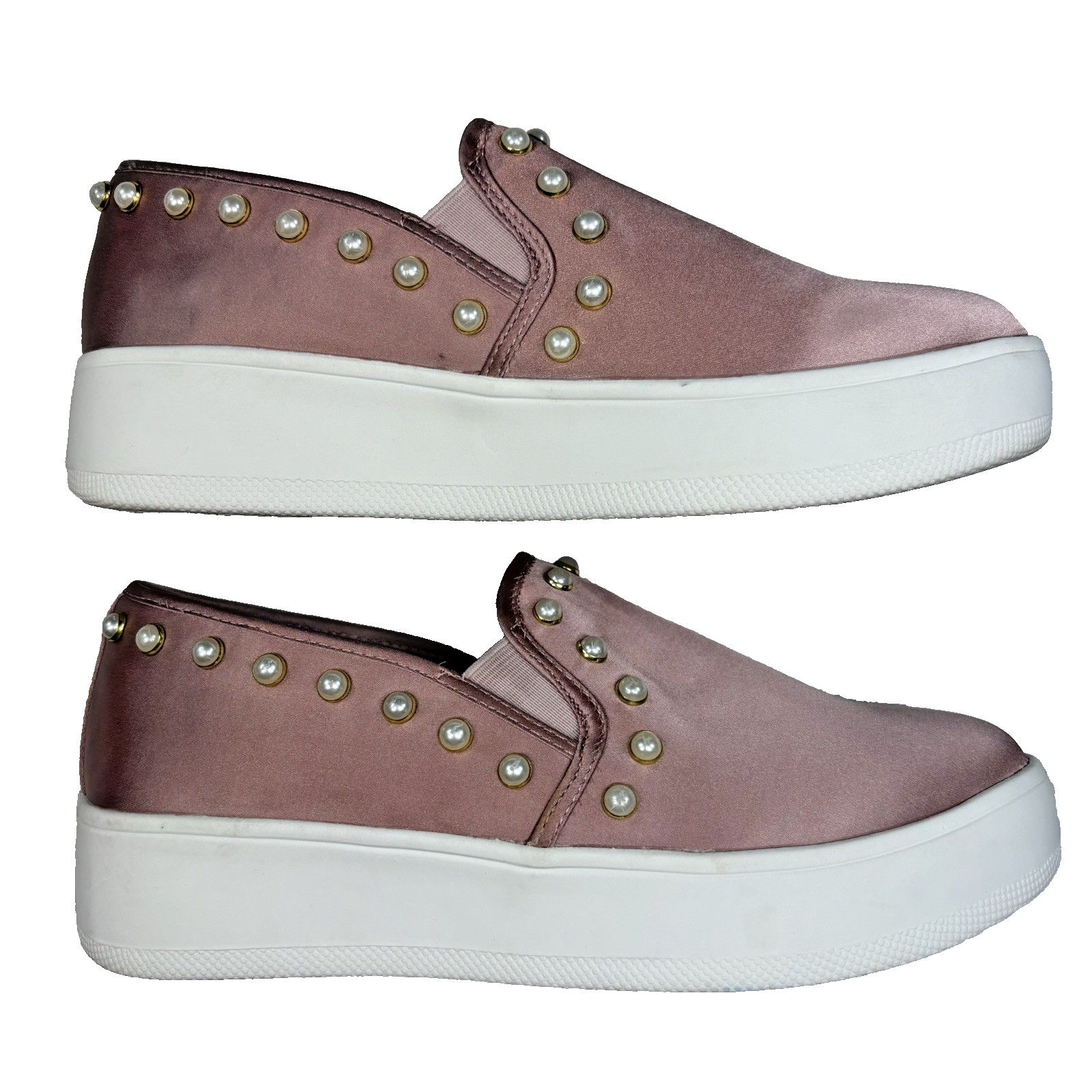 Steve Madden Garcelle Rose Pink Satin Pearl Slip-On Shoes Sneakers Size 6