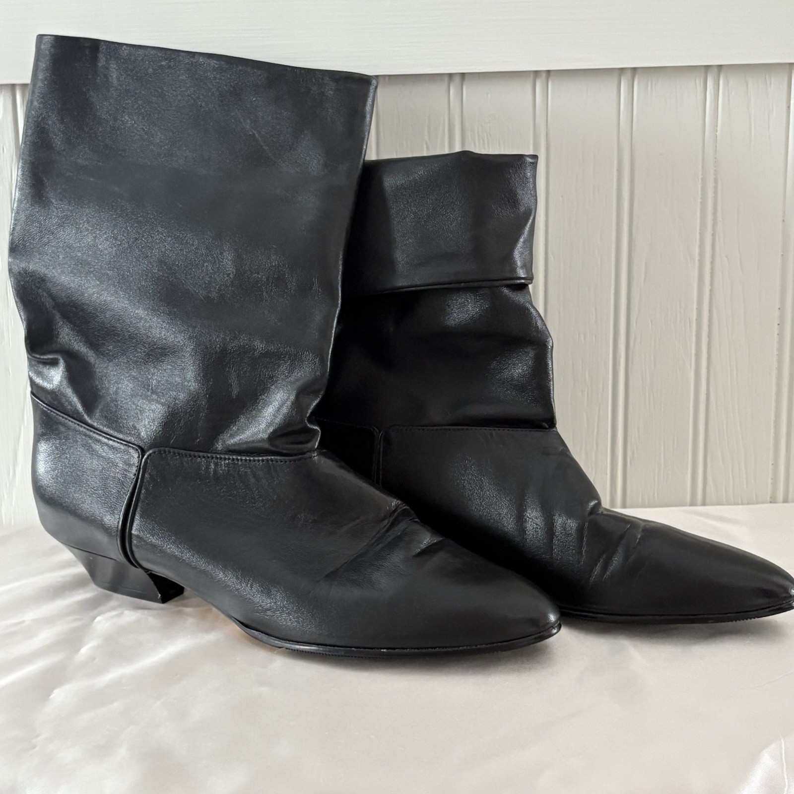VTG 1980’s Joyce California Black Low Heel Leather Half Boots Sz 9N Narrow AAA