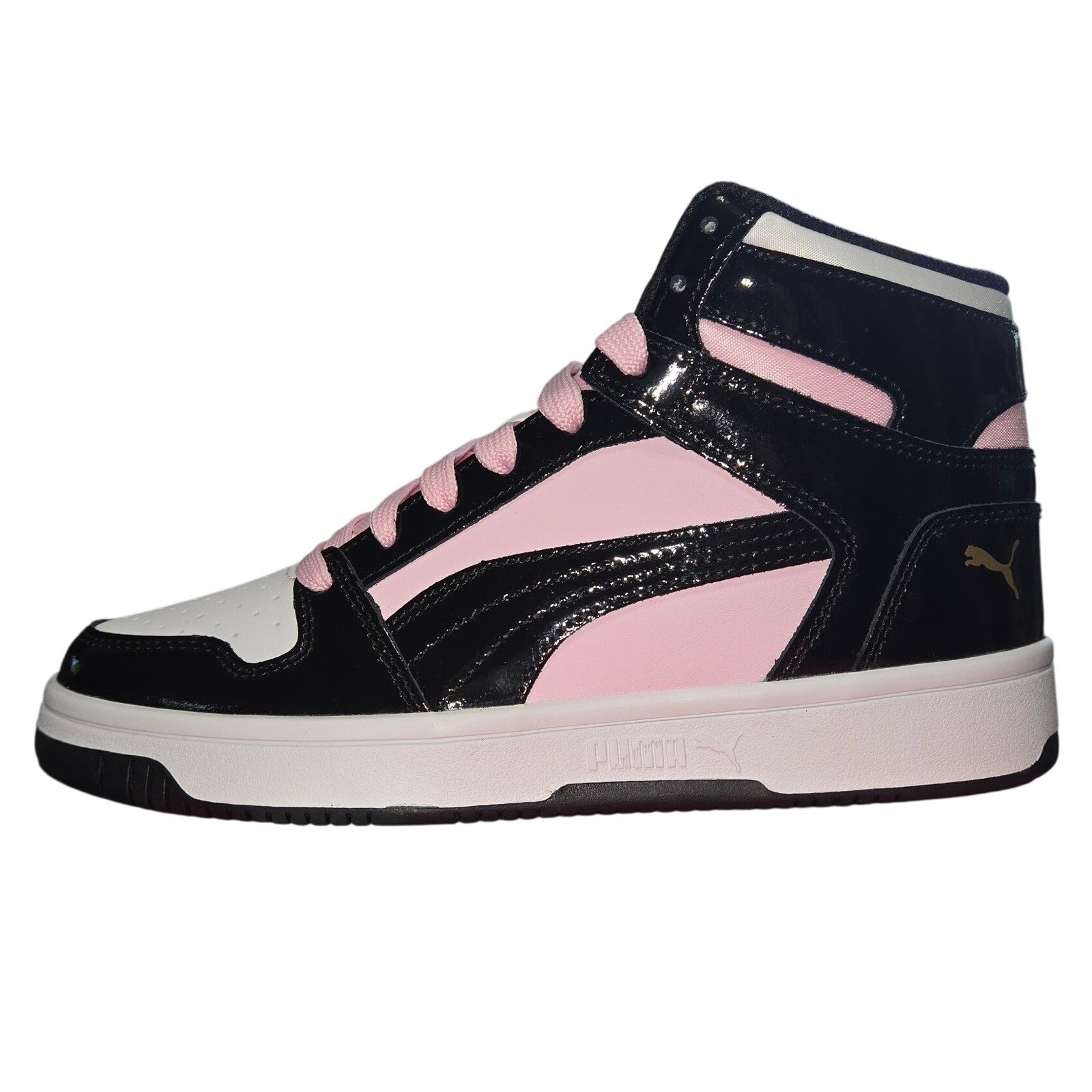 Puma Rebound Layup Shine Womens High Top Sneakers Pink Black White 399643 02 8.5