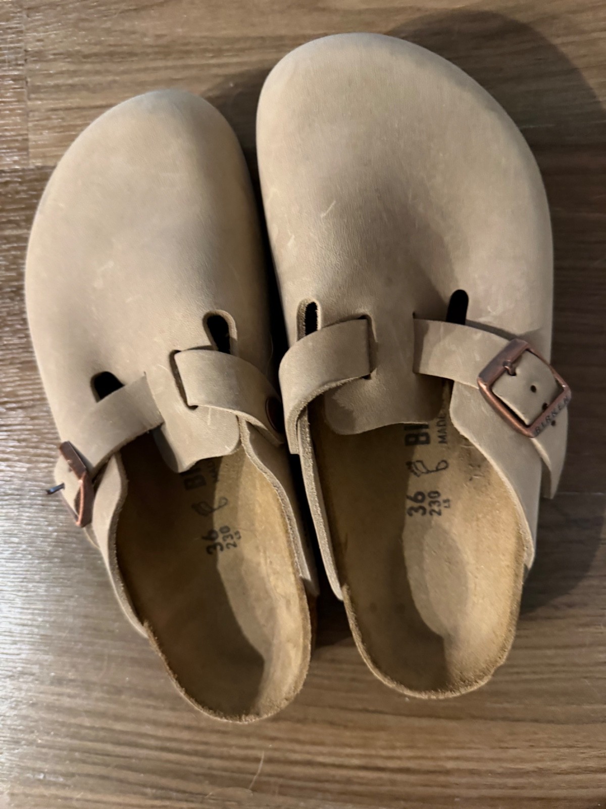 Women’s Birkenstock Soft footbed MULES slides clogs taupe Boston Size 36 5