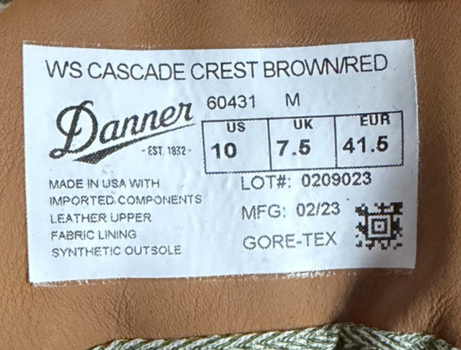 Danner W’s Sz: 10M Cascade Crest 5″ Brown/Red Genuine Leather Hike NWB