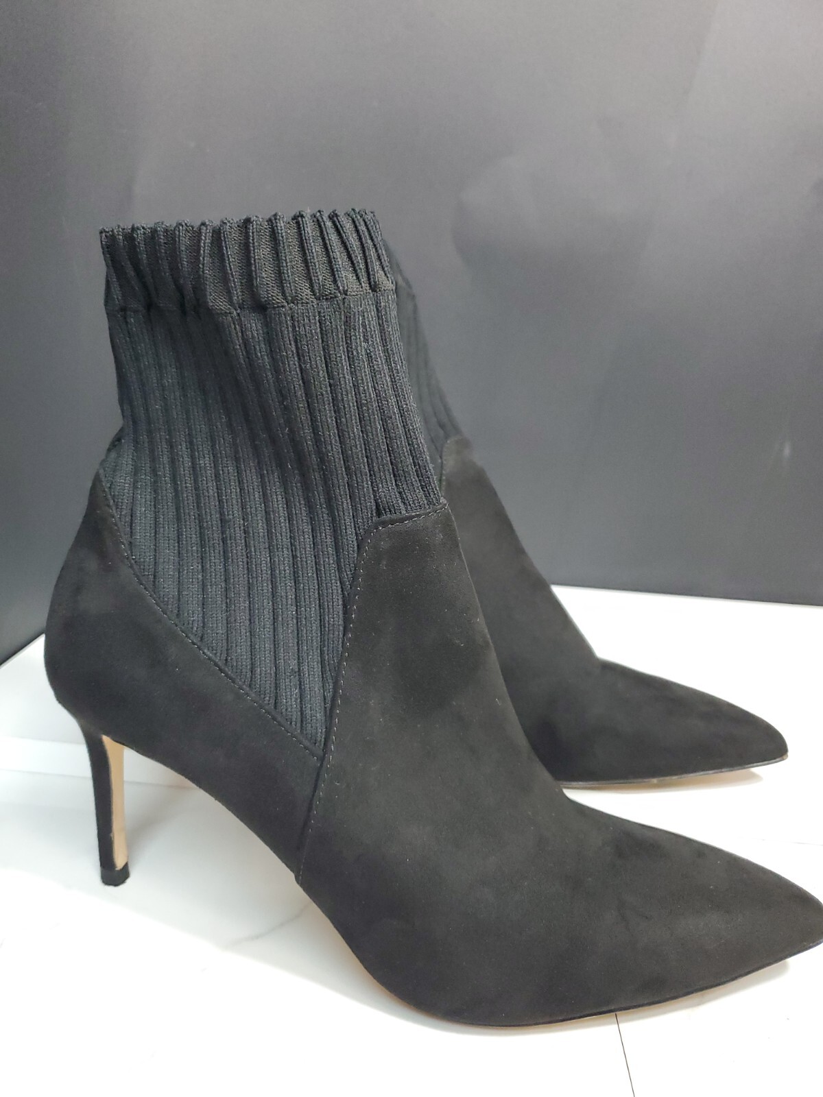 Zara Black Textile/Faux Suede 3″ Heels Elastic Streachable Pull On Boots 41(10)