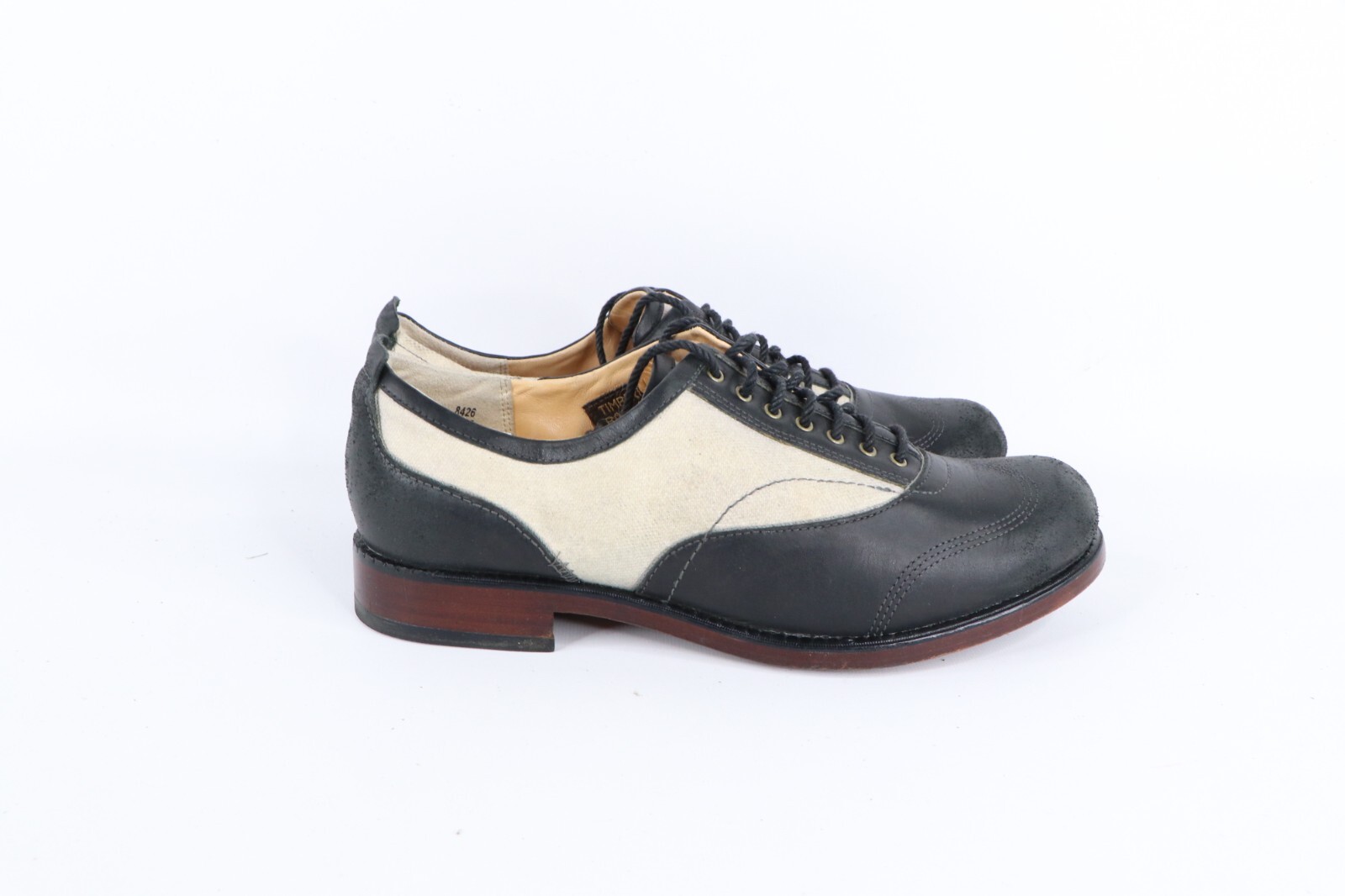 Vintage 90s Timberland Boot Company Womens 8 Heeled Leather Canvas Shoes Black