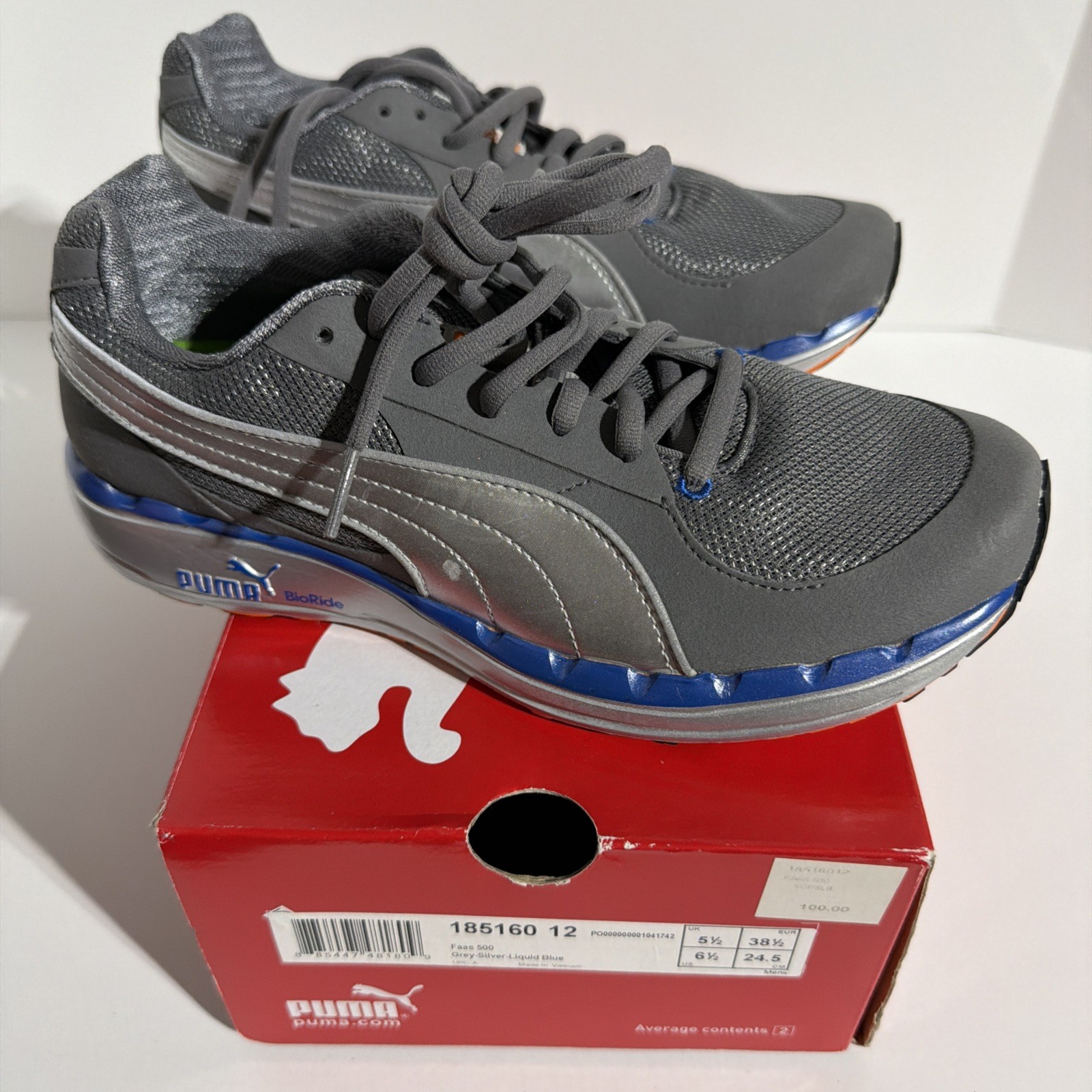 PUMA Faas 500 W BioRide Women’s Running Shoes Blue Silver Limeade Mesh Low Top