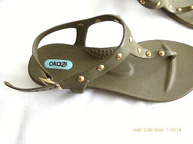 OKA-B OLIVE GREEN GOLD EMBELLISHED STRAPPY SANDALS US 7 EUR 37