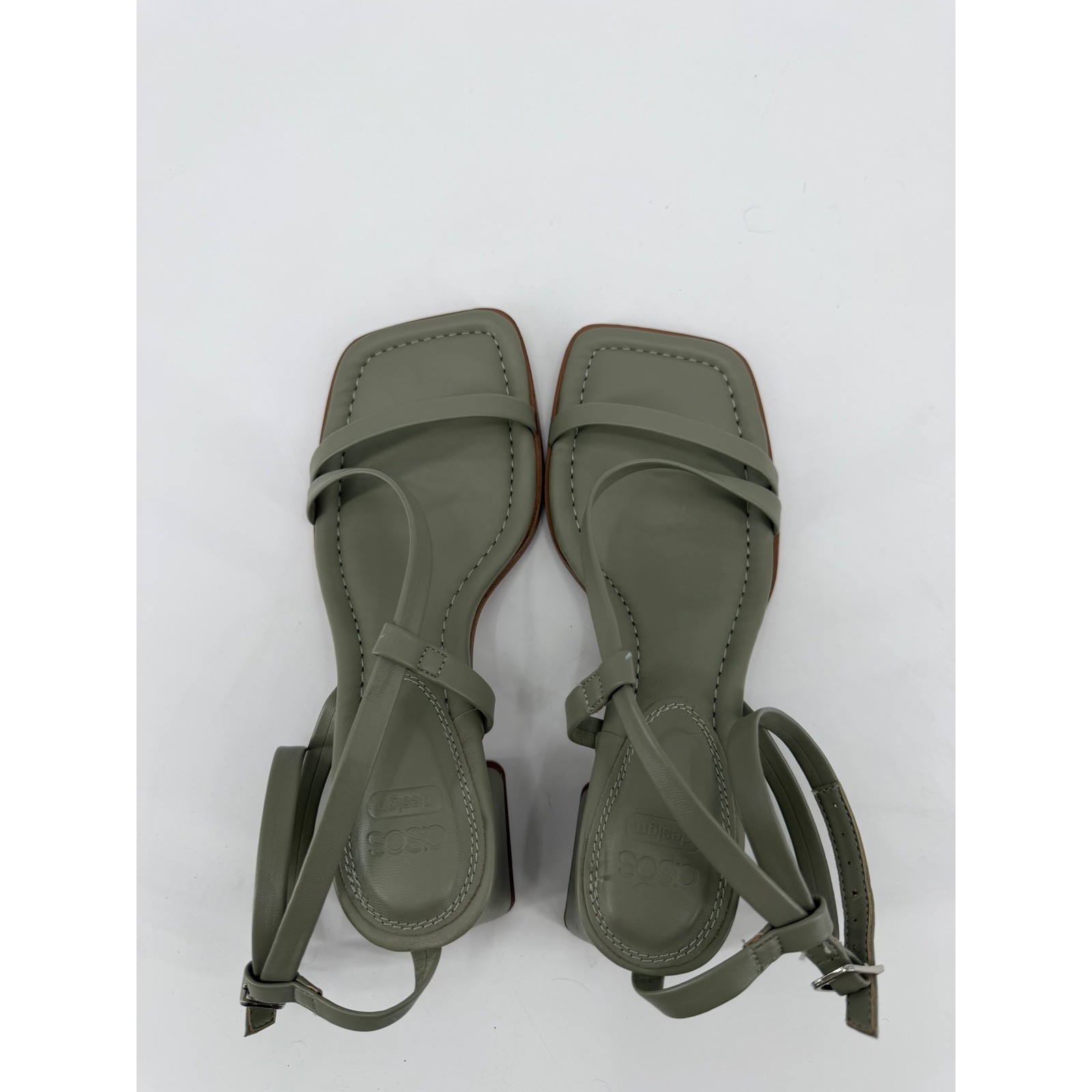 ASOS DESIGN Sage Green Square Toe Block Heel Strappy Sandals US 5