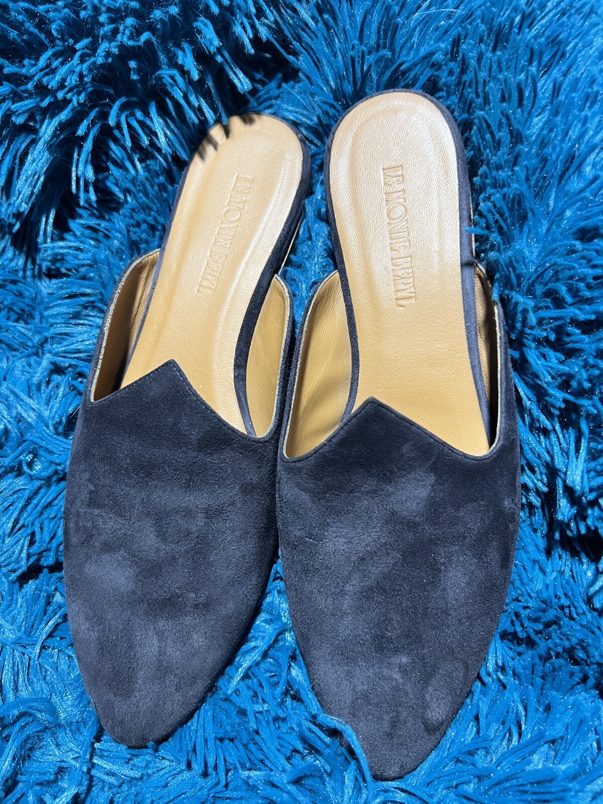 Le Monde Beryl Suede Mules * Blue * Semi-Pointed Toes