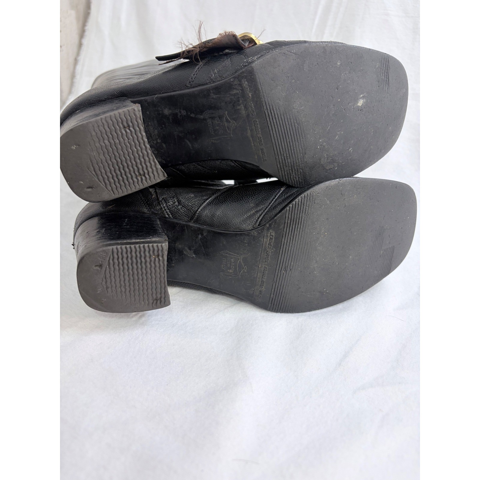 VTG Giusti Russell & Bromley Boots Knee High Buckle Black Leather Made in Italy