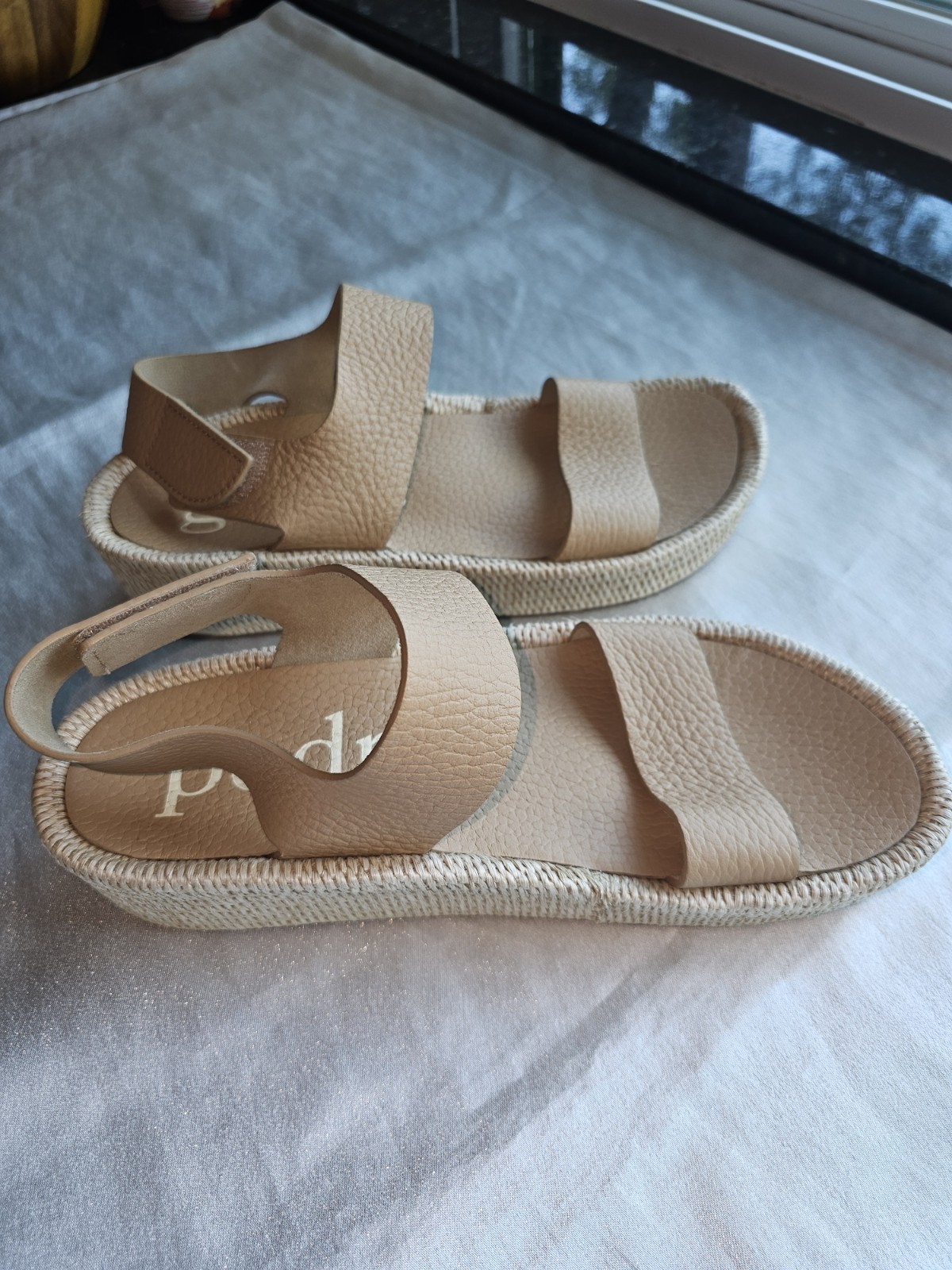 PEDRO GARCIA Lacey Two Band Flatform Leather Sandals In Camel Sz EU39.5/US9.5