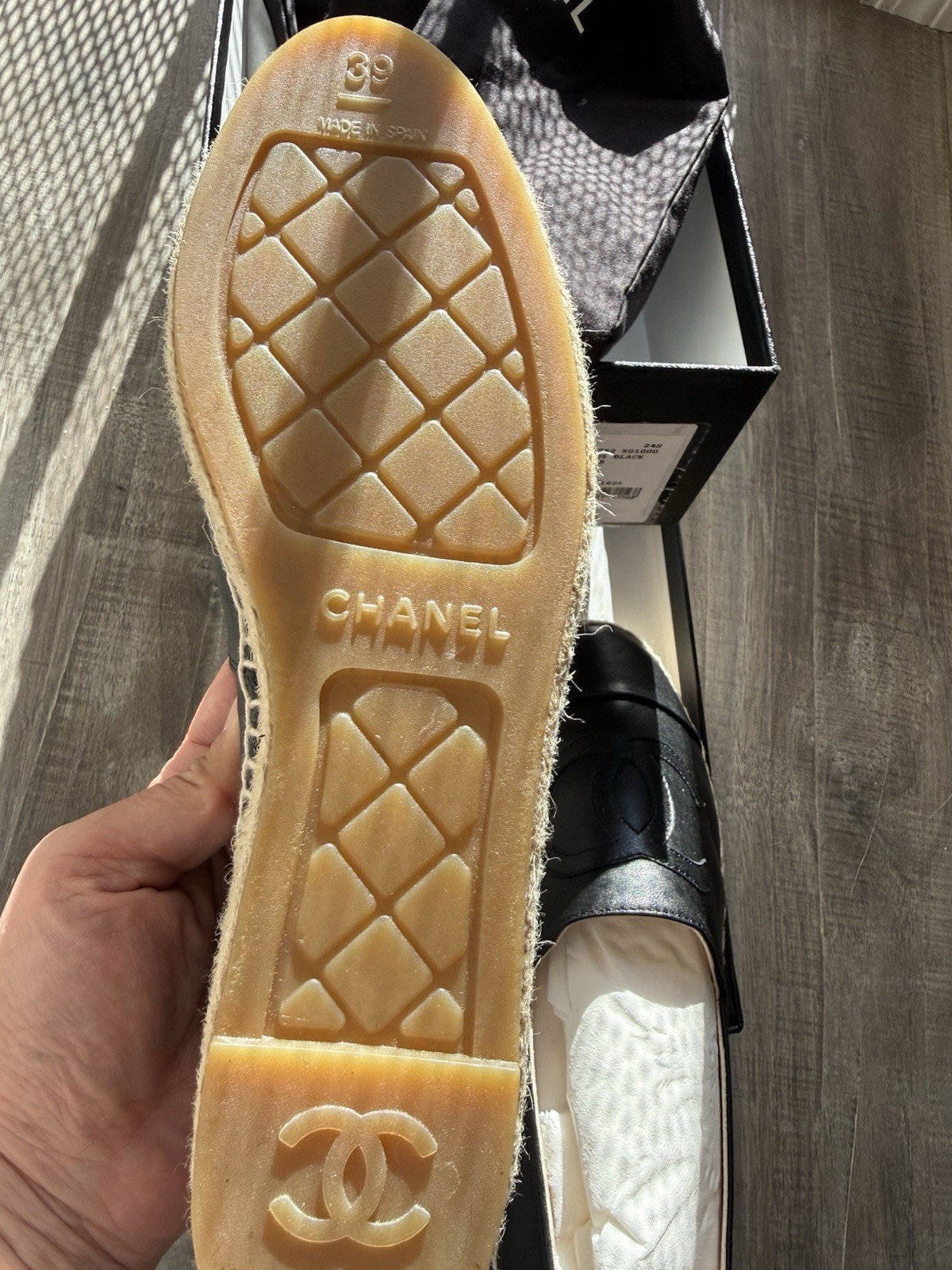 CHANEL Black Leather Logo Cap Toe Slip-On Flats Women’s EU 39