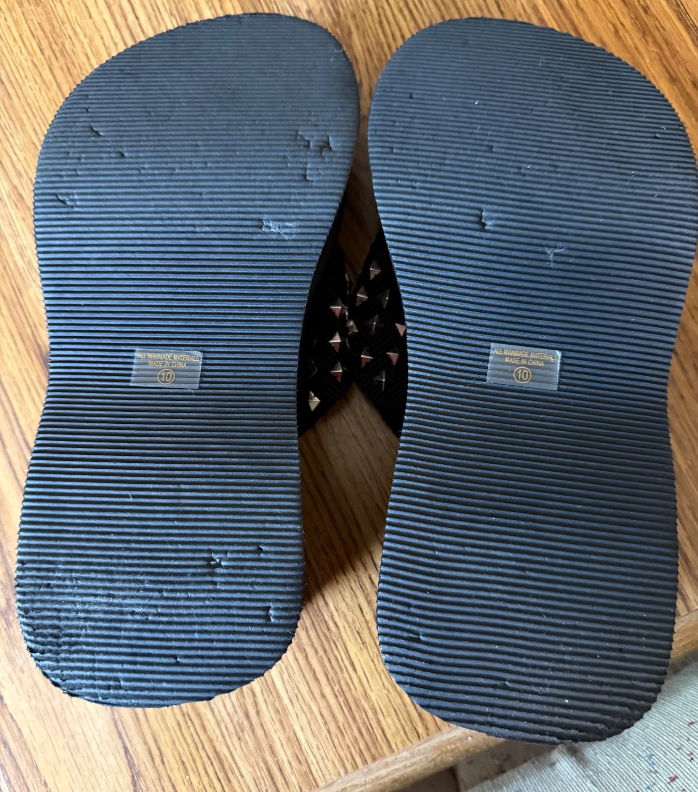 Vintage Soda 90s Y2k Chunky Platform Flip Flop Sandals Black w/ Stud Trim Sz 10