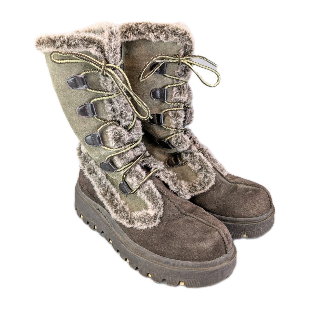 Vintage Y2K Skechers Size 9 Frolic Suede Winter boots Faux Fur Lined Suede Brown