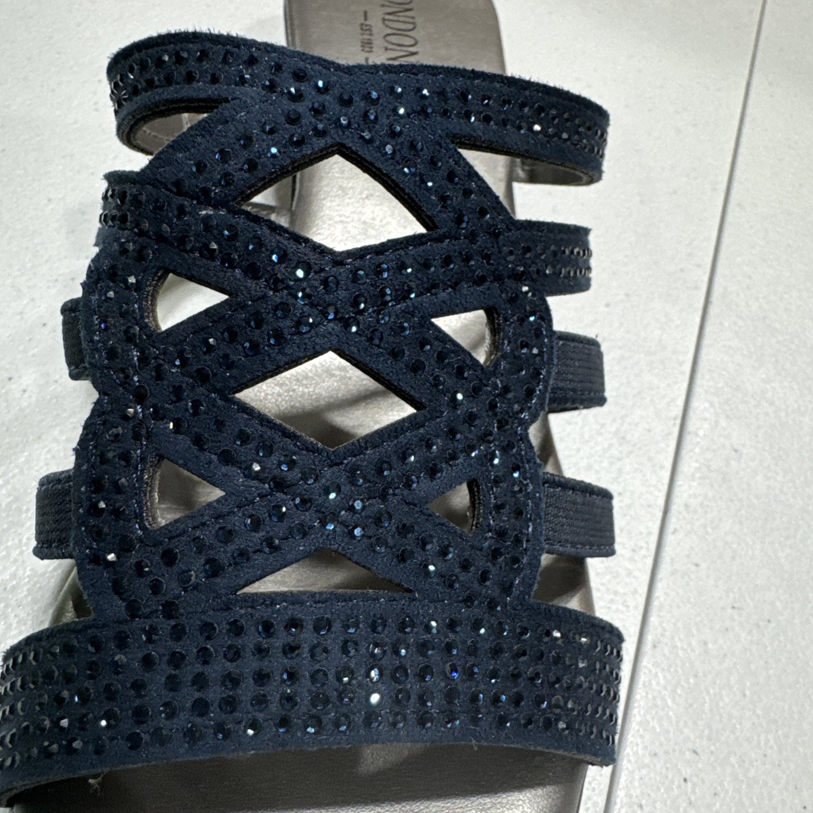 London Fog Ellie Navy Stones Slip On Shoes Mules Slides Sandals Low Heel Size 8