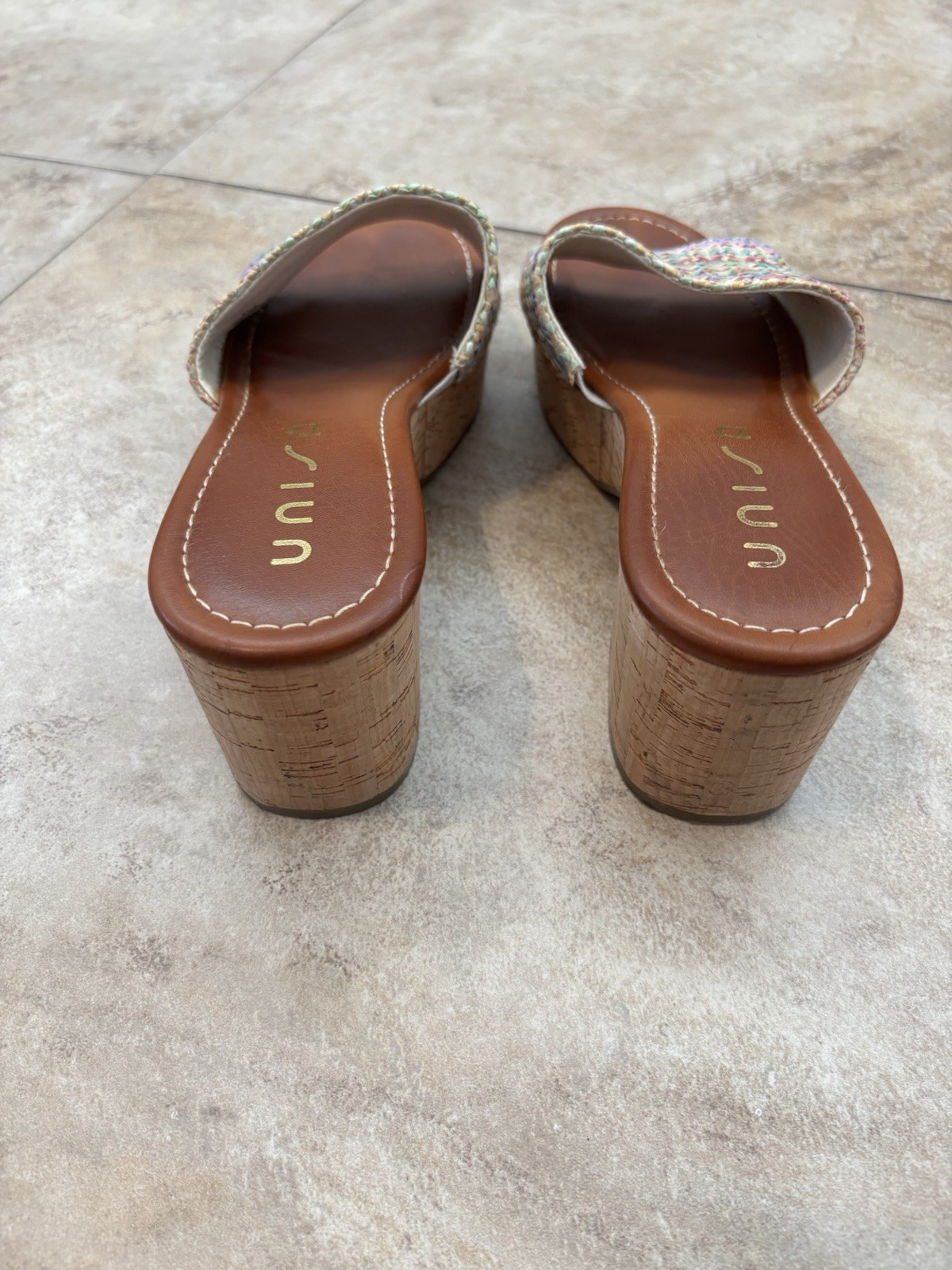 UNISA Women’s Raffia Slide Sandals Size 9.5 M Multicolor Woven Block Heel Mule