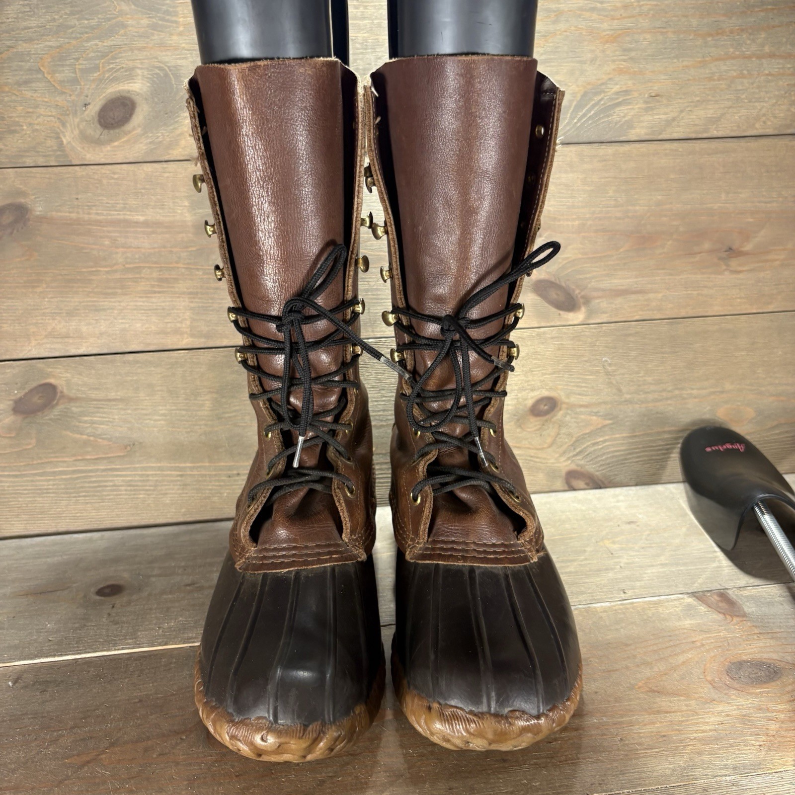 Ll bean duck boots womens size 7 shoes brown tall leather waterproof hunting