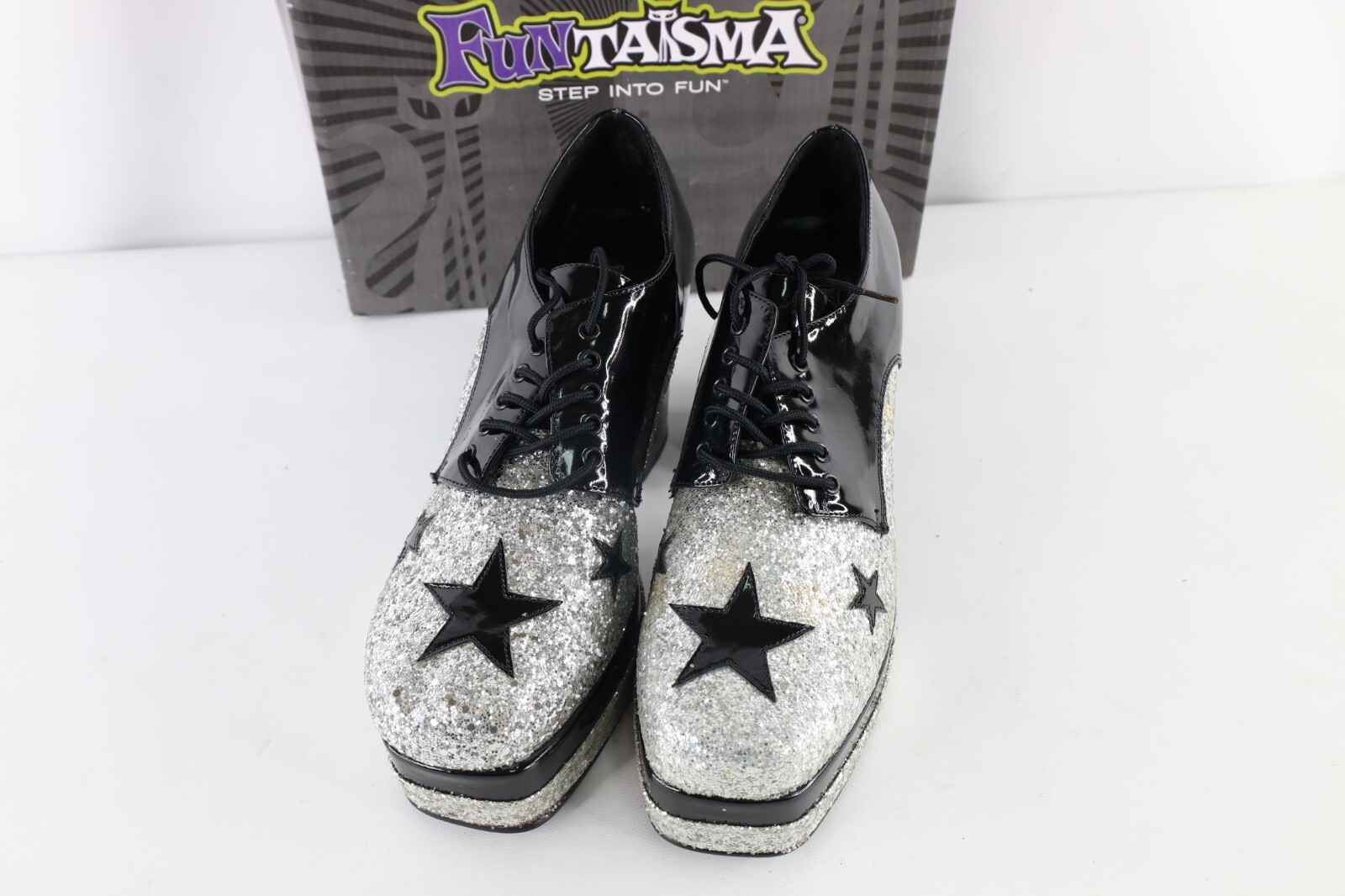 NOS Vtg Y2K Womens Large Size 12 13 Glitter Star Chunky Platform Heeled Shoes