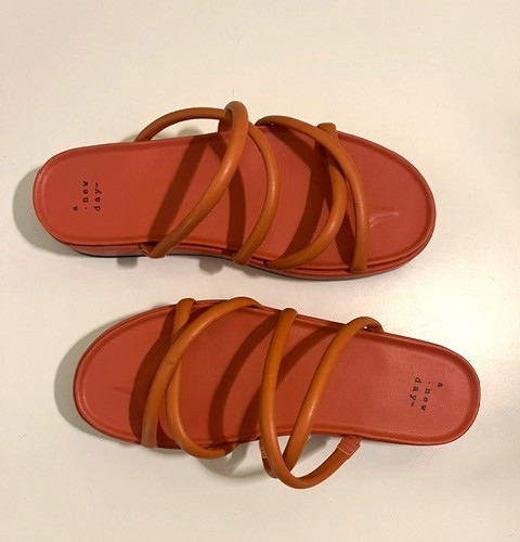 A New Day Dory, strappy platform sandals in apricot orange, slip on, size 8.5