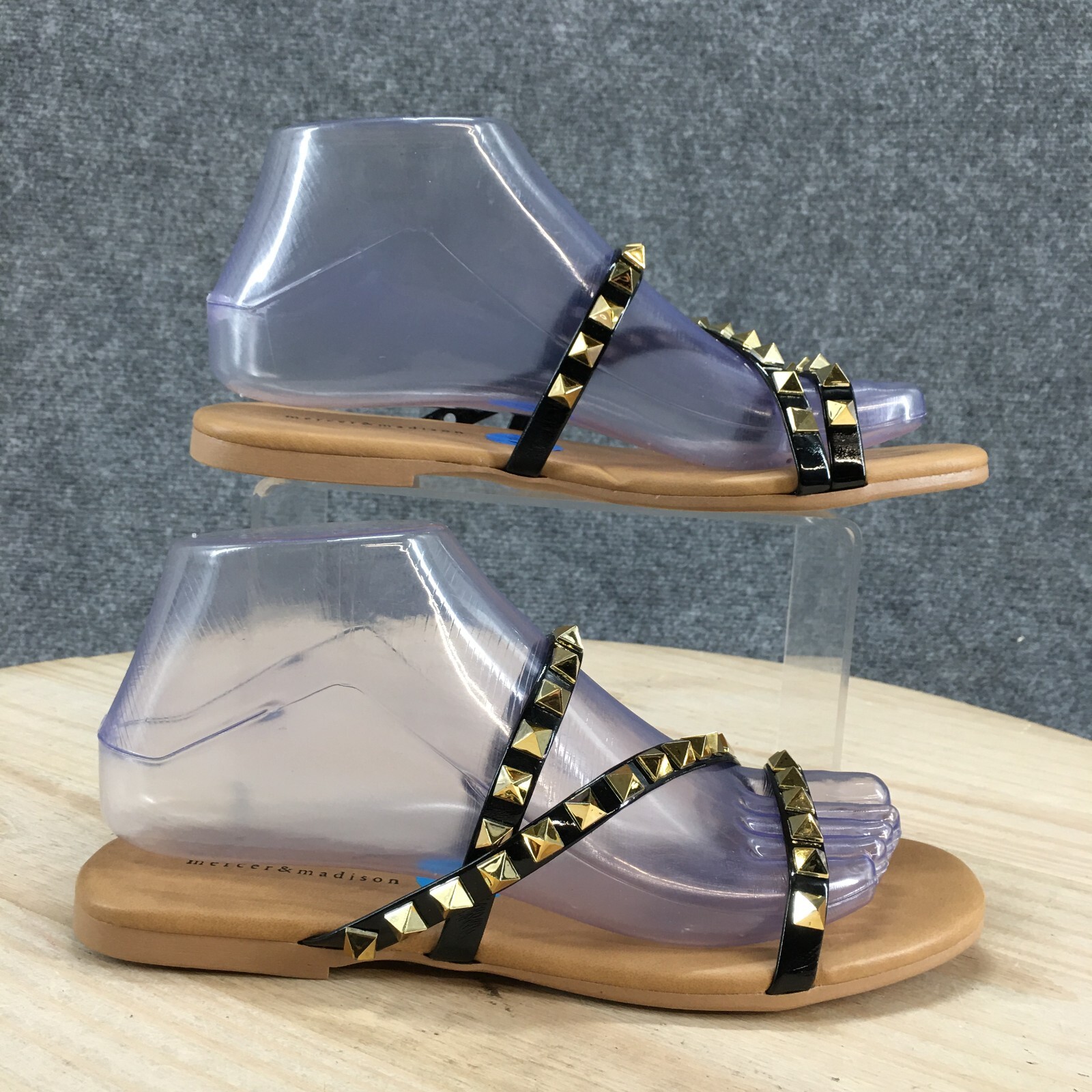 Mercer And Madison Sandals Womens 6.5 Studded ZStrap Slip On Flats Slide Brown