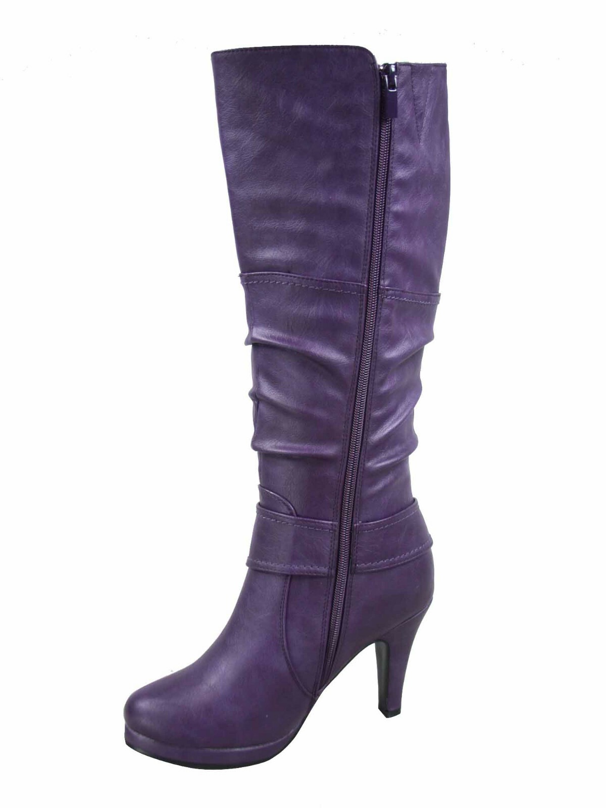 Women’s 6 Color High Heel Round Toe Platform Zip Knee Mid Calf High Boots