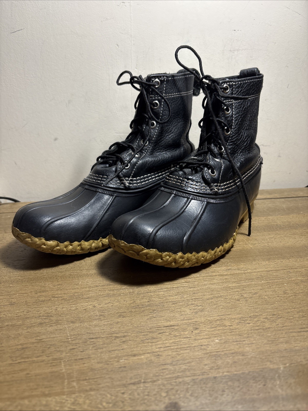 LL Bean Leather Duck Boots Waterproof Snow Rain Black W9 Made In USA 212880