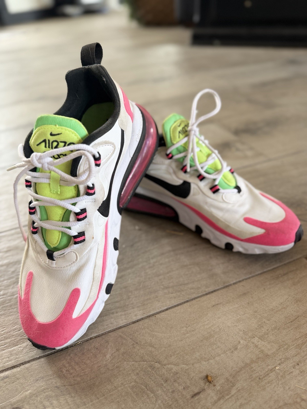 Nike Air Max 270 React Unisex Women Sneakers US 7.5 White/Pink/Black/Green