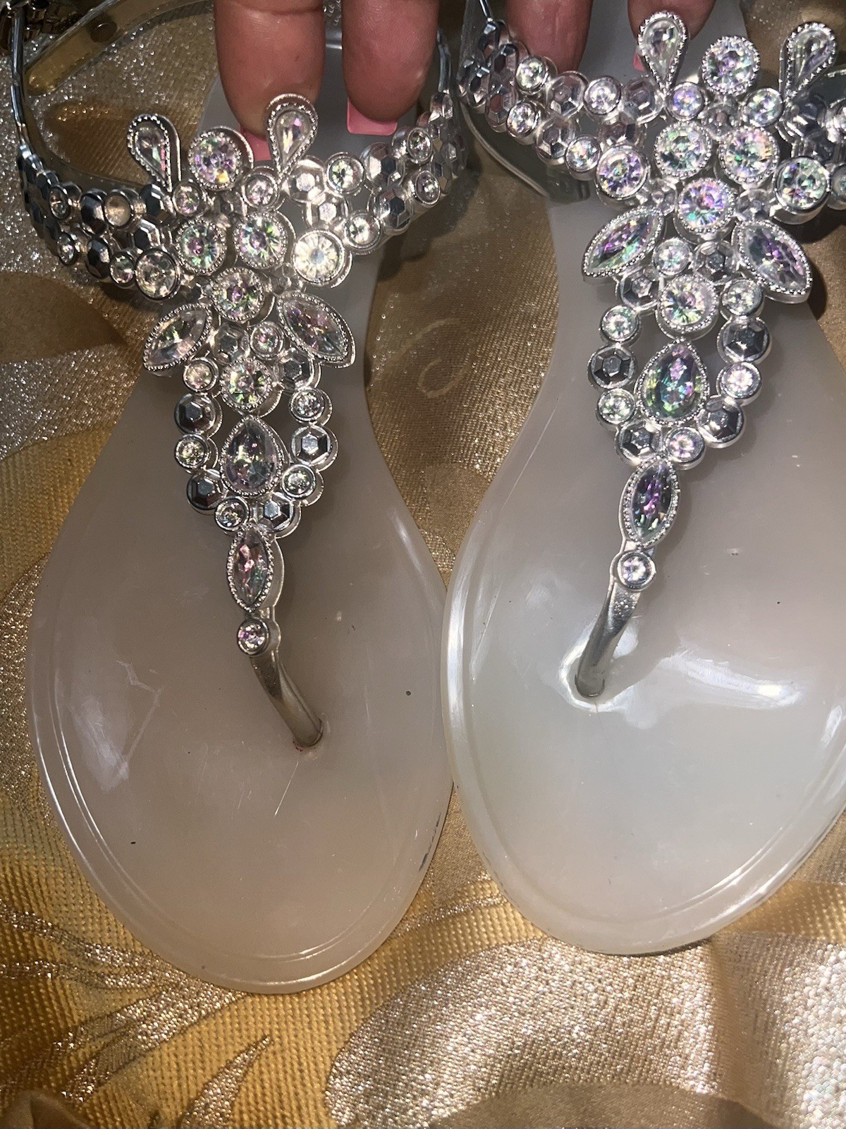 Olivia Miller Women’s Embellishe Rhinestone Strap Thong Sandals, Size 8, Silver