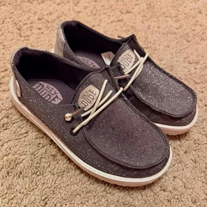 Hey Dude Women’s Gray Slip-On Casual Shoes US 13c Fabric Lightweight Comfort