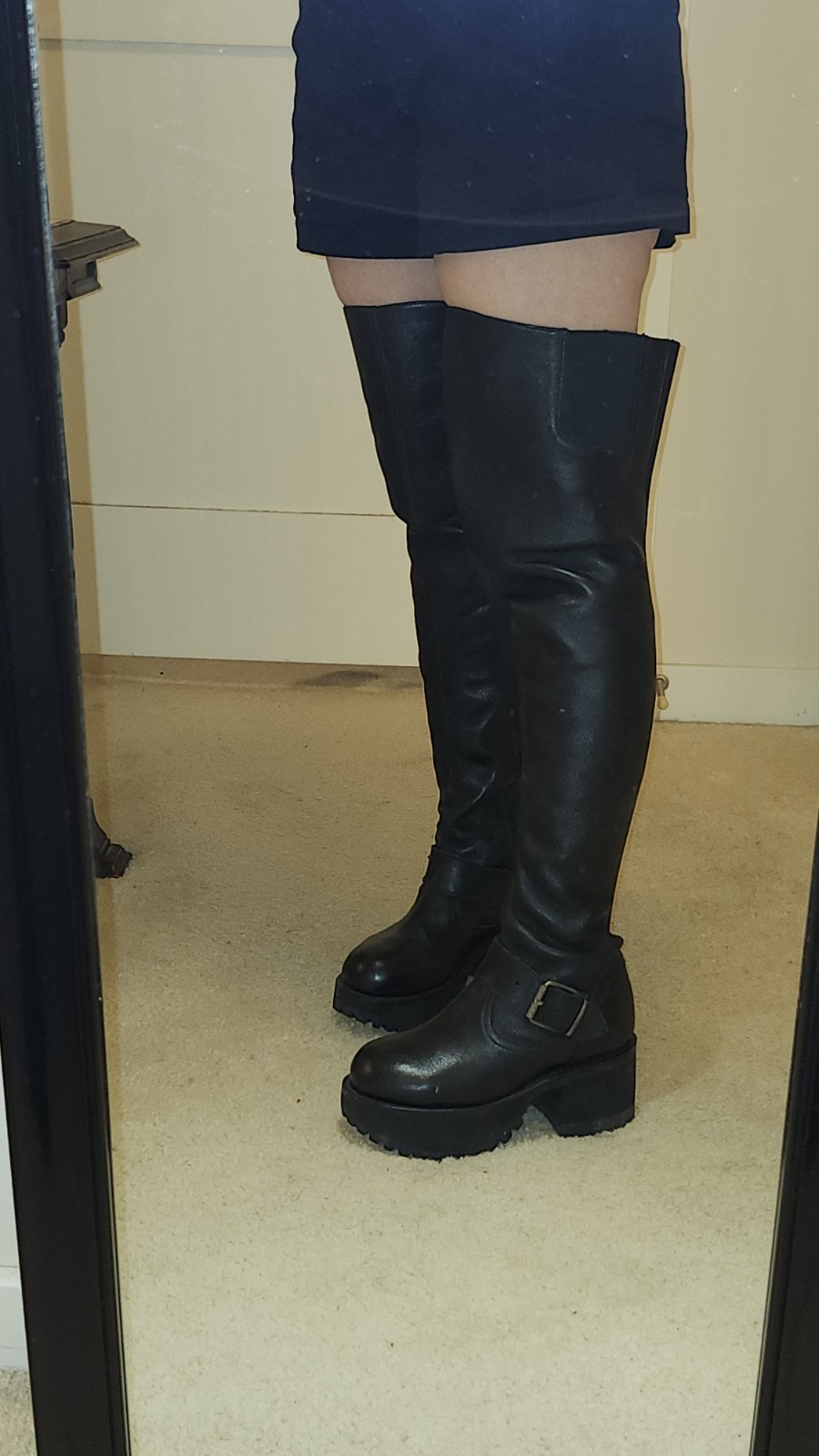 Muro Thigh Hi Black Full Grain Leather Platform Boots