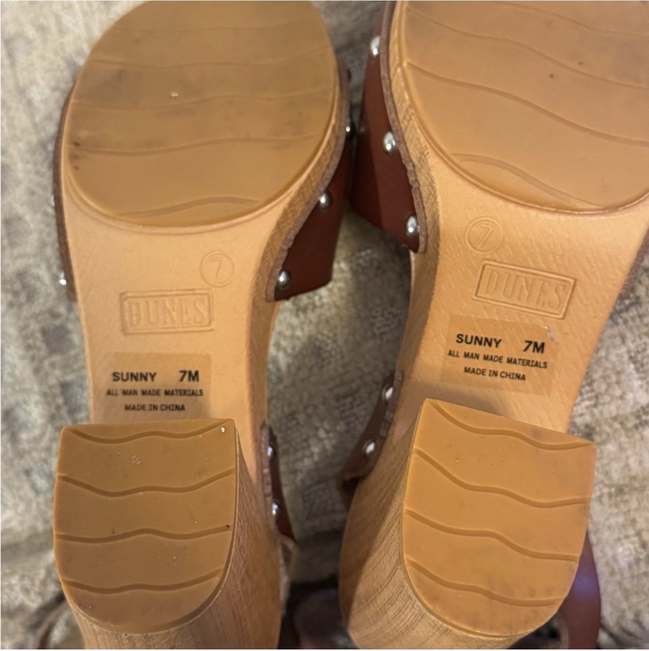 Dunes Brown Leather Block Heel Strappy Open Toe Ankle Strap Buckle Studded 7M