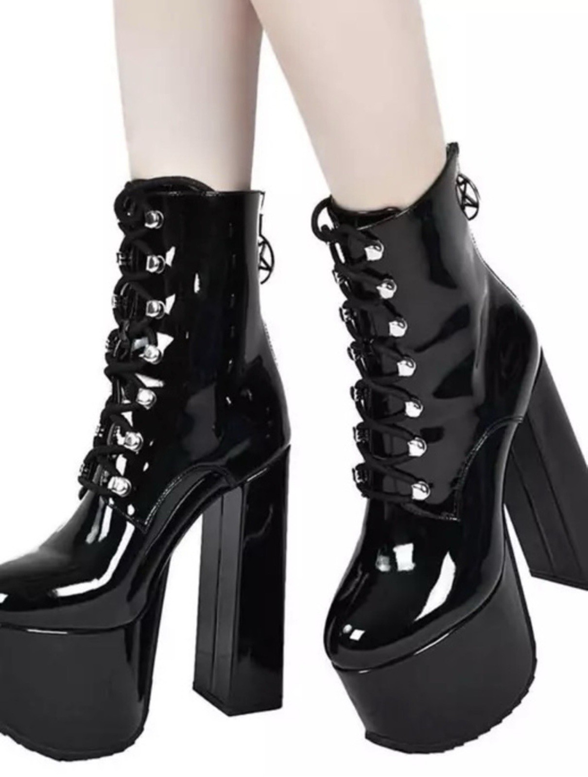 Killstar 2018 Black Patent PVC Trace Platform Boots Size 6