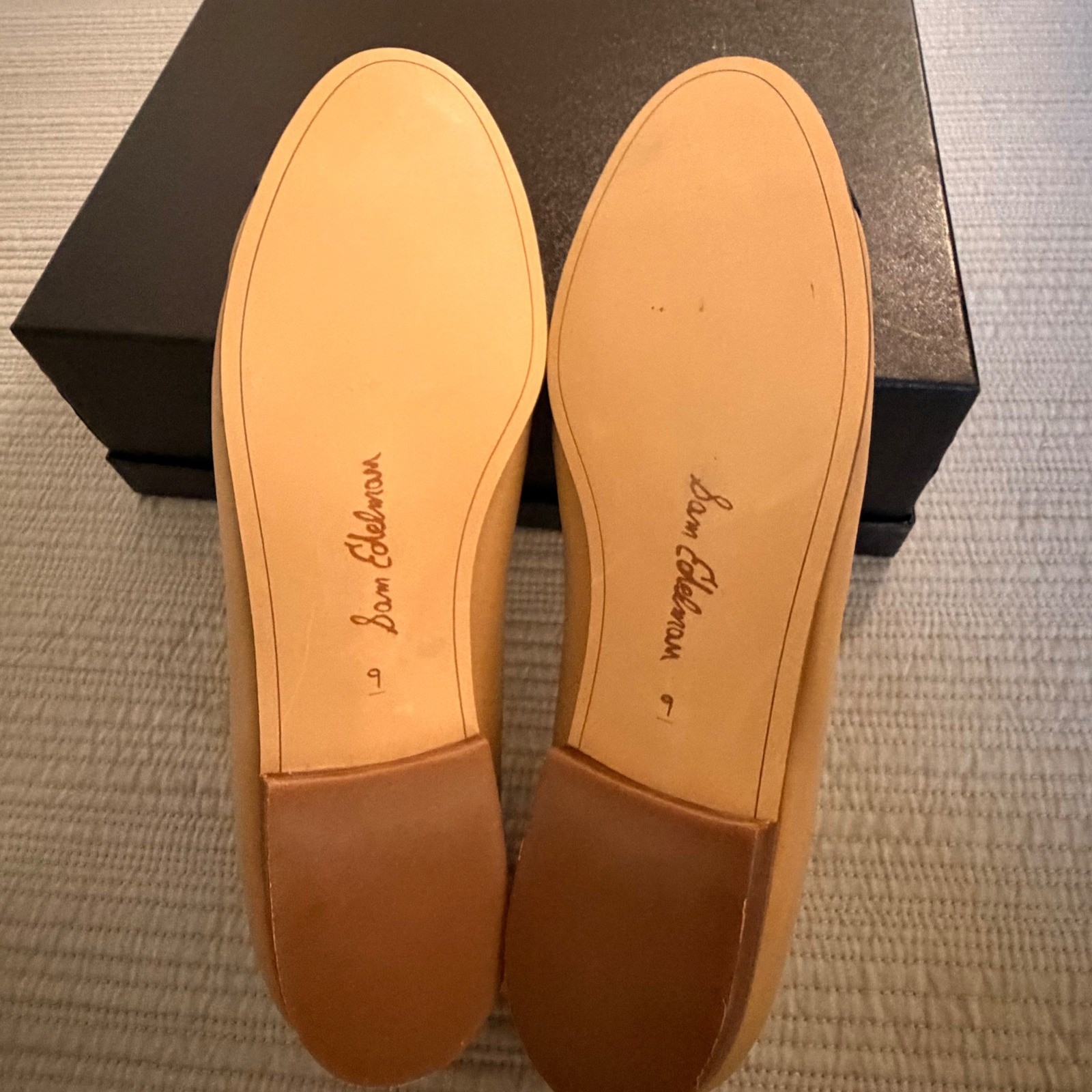 Sam Edelman Women’s Felicia Cap Toe Ballet Flats Tan Black Gold Buckle Size 9