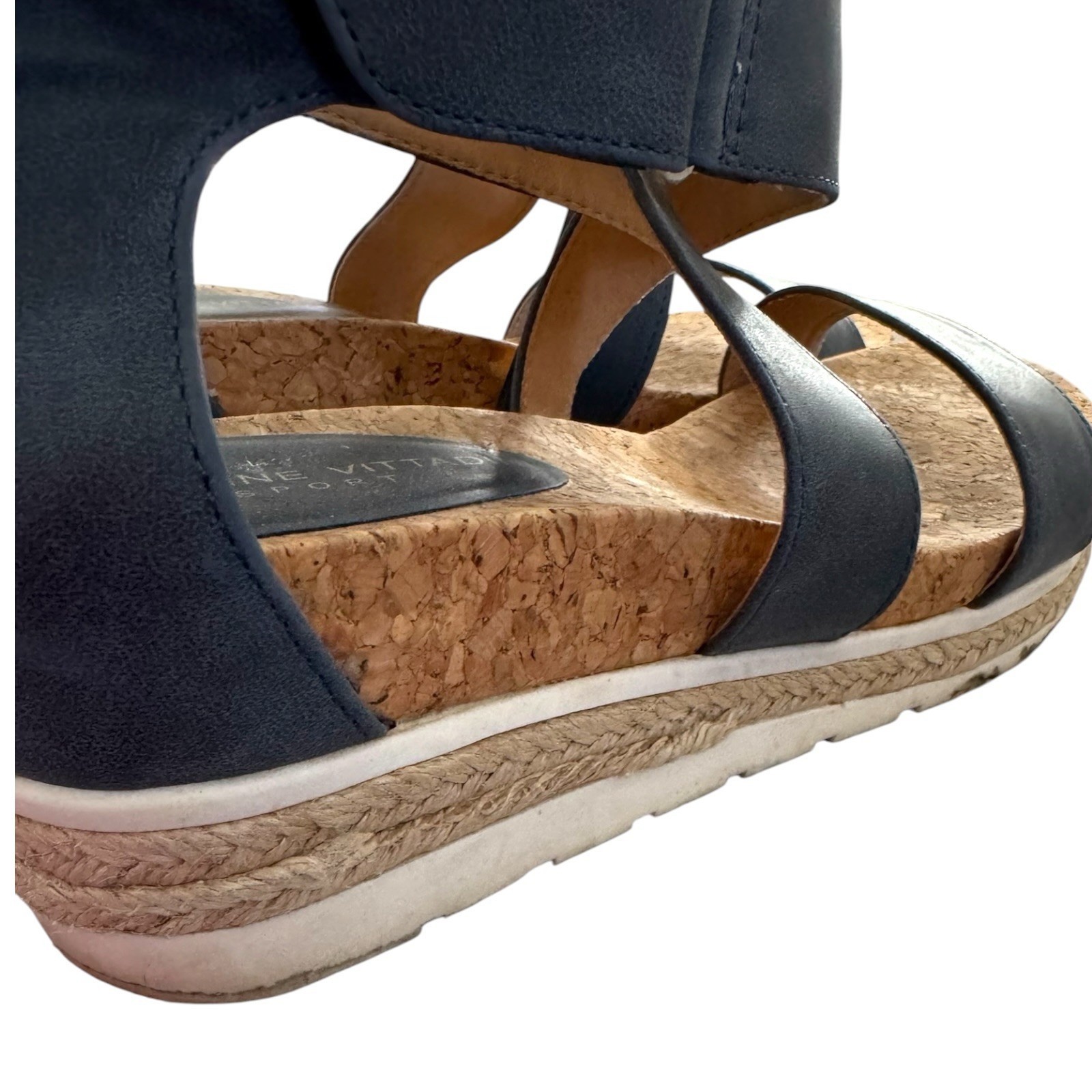 ADRIENNE VITTADINI ~Size 7.5~ Cecilia-1 Sporty Wedge Faux Leather Blue Sandals