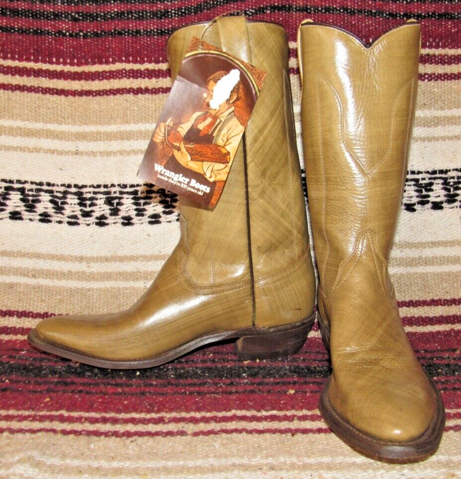 Womens Vintage Wrangler Tan Leather Cowboy Boots 8.5 N NEW w/o Original Box