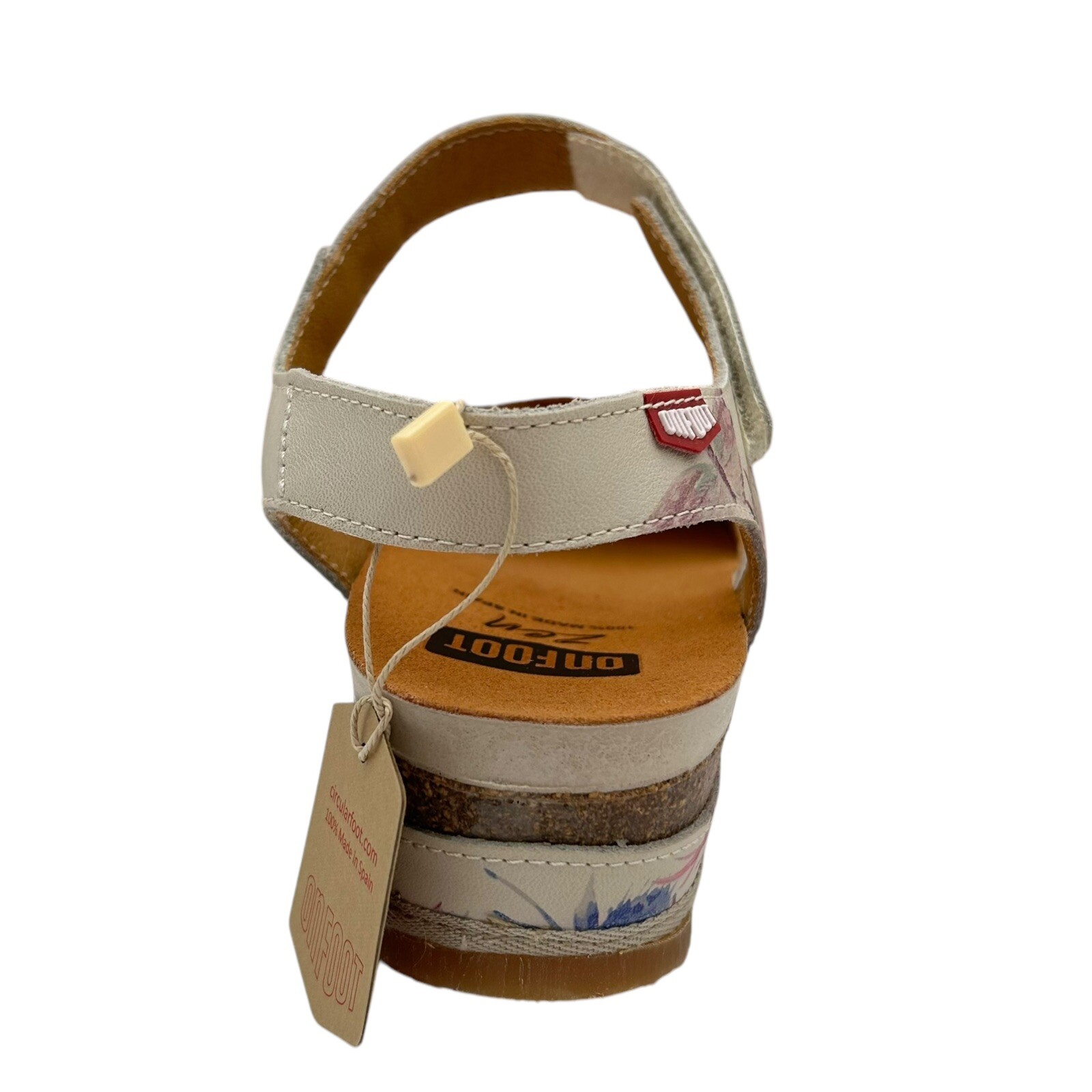 Onfoot Womens Open Toe Leather Sandals Size 8.5/40 Beige/Multicolor Floral Print
