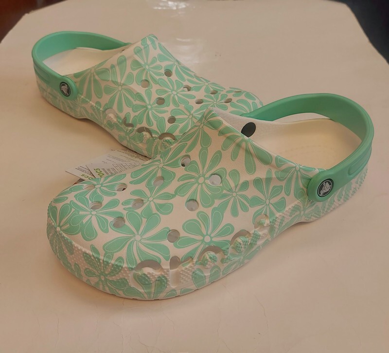 Crocs Baya Seasonal Printed Clogs Womens Size 12 Mens 10 Green White Sandals New