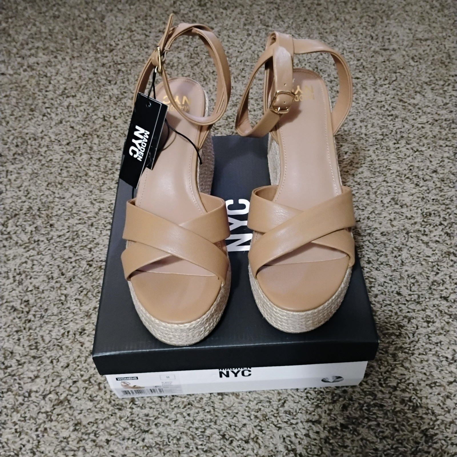 Madden NYC Woven Tan Strappy Wedge Sandals Size 11 New With Box