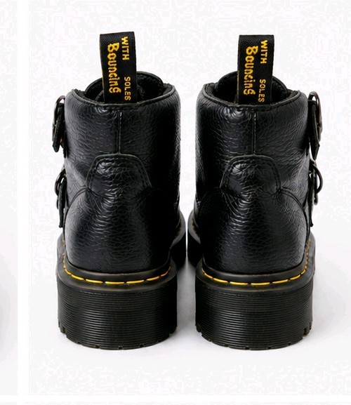 Dr. Martens Devon Heart Buckle Black Napa Leather Platform Boots Womens US 9