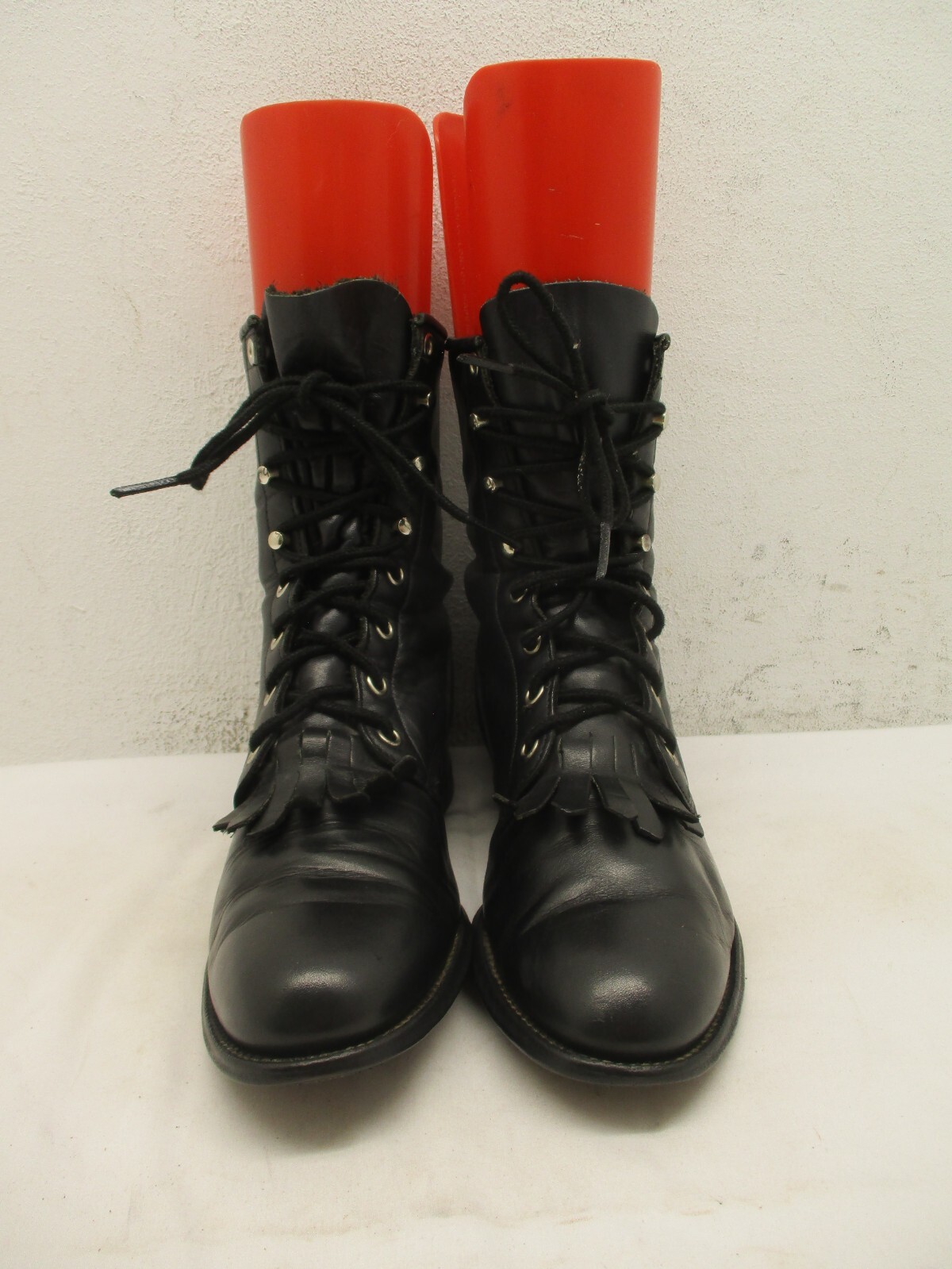 Justin Black Leather Roper Lace Up Womens Ankle Boots Sz 6.5 B Sty L0506 USA