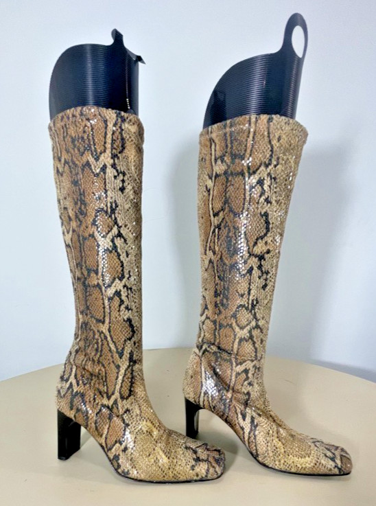 Vintage Y2K Zara Stretch Faux Snake Boots with Box Toe -EU 36-Made in Spain